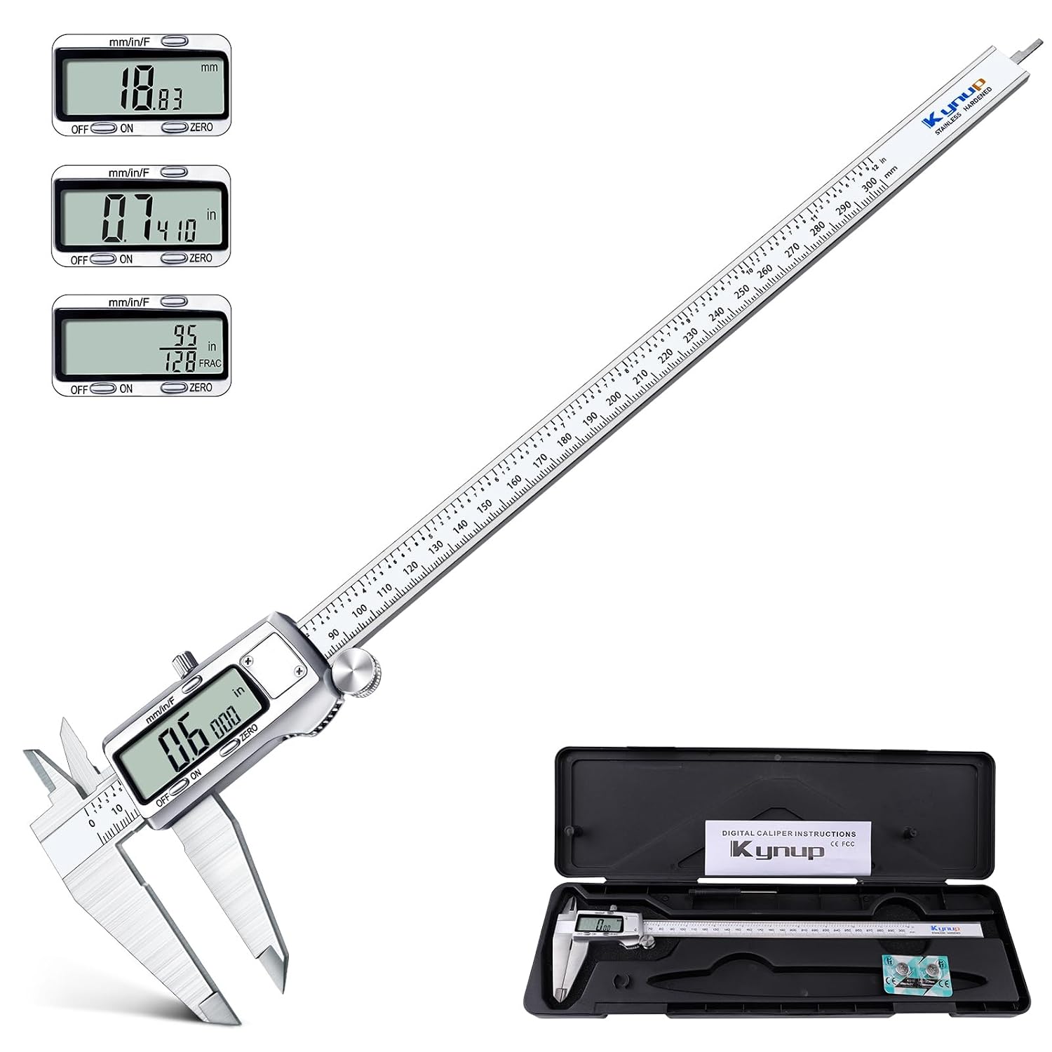 Detalle de Kynup KY-21S-4 Digital Caliper, 0–12-Inch/300 mm Stainless Steel
