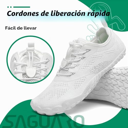 Thumbnail 4 de SAGUARO Zapatillas Barefoot Minimalistas para Hombre y Mujer – Blanco Margarita, 41 EU