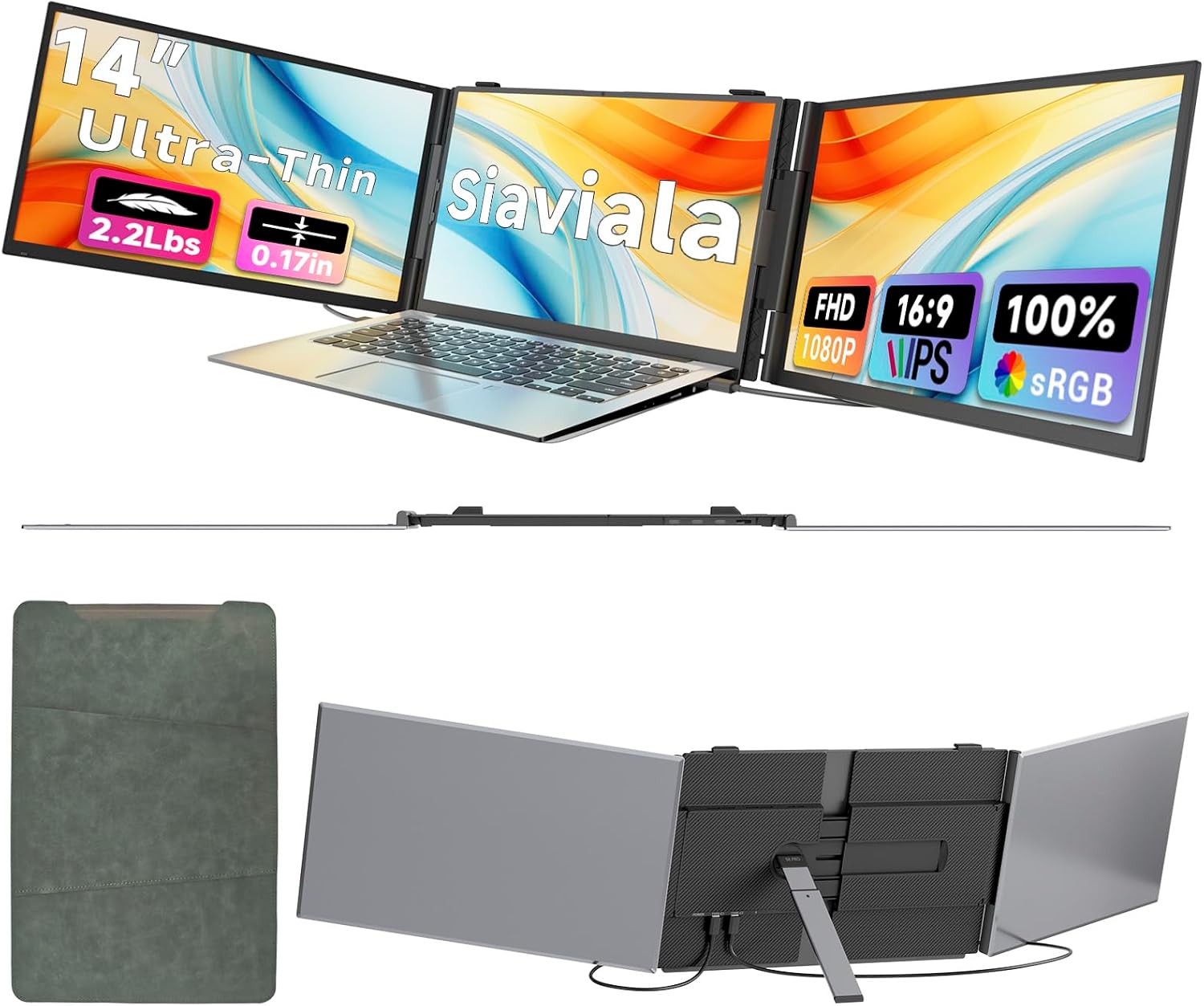 Detalle de Ultra-dünner Portable Monitor 14” – Triple Laptop Bildschirm Extender, 1080p IPS