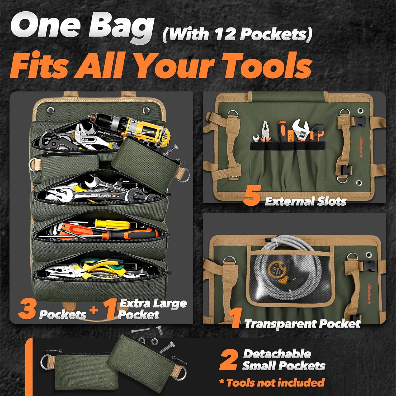 Detalle de Hinshark Roll-Up Tool Bag 12 pockets