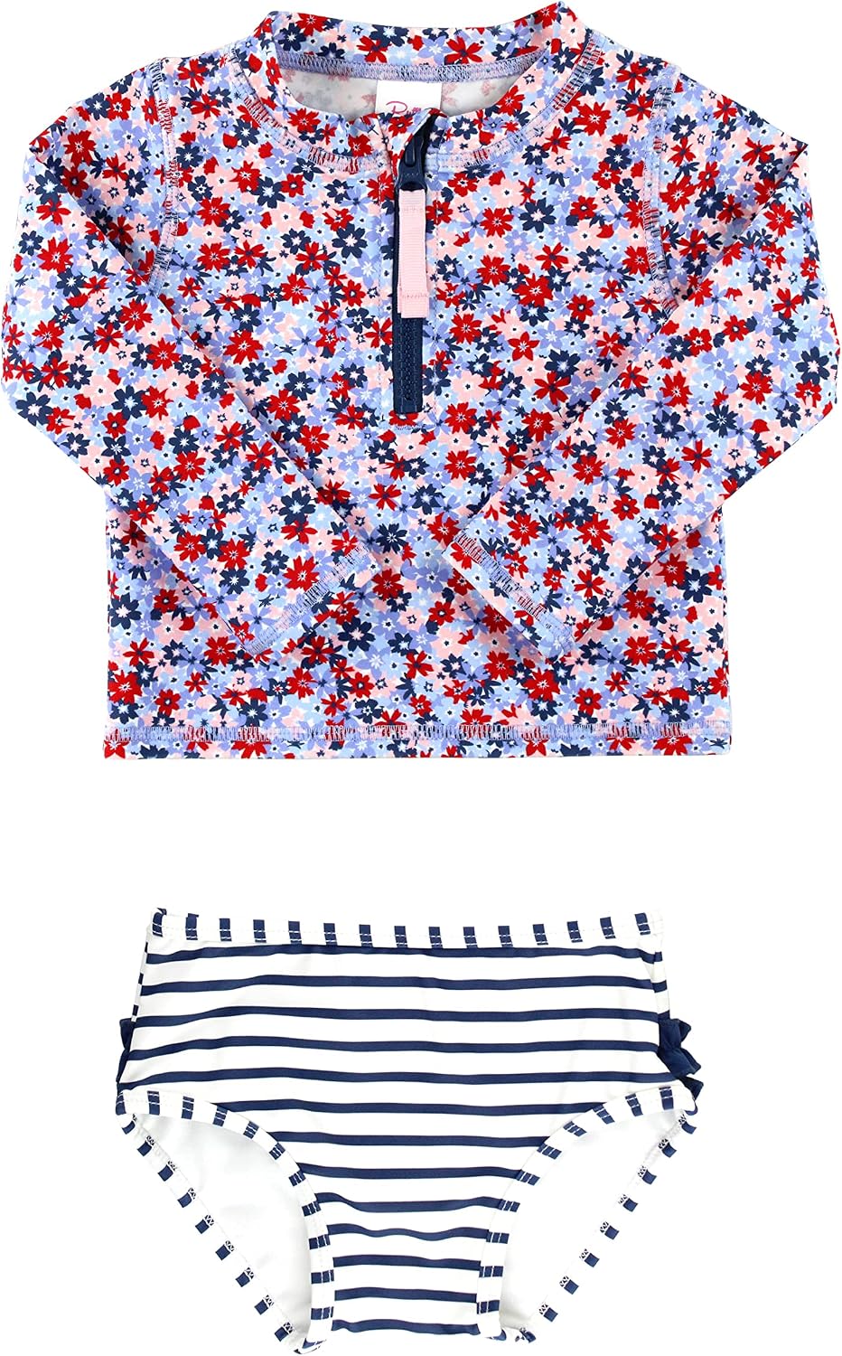Thumbnail 5 de RuffleButts Baby/Toddler Girls Long Sleeve Rash Guard 2-Piece Swimsuit Set with UPF 50+ and Zipper