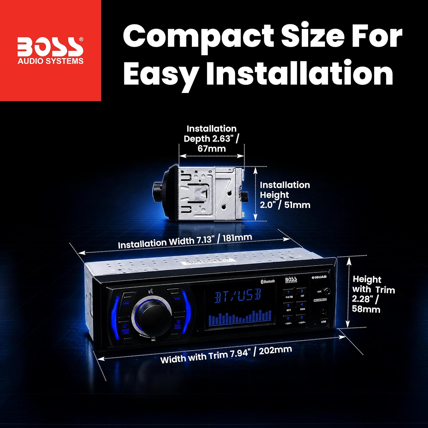 Thumbnail 4 de BOSS Audio Systems 616UAB Car Stereo with Bluetooth – Single DIN (No CD/DVD)