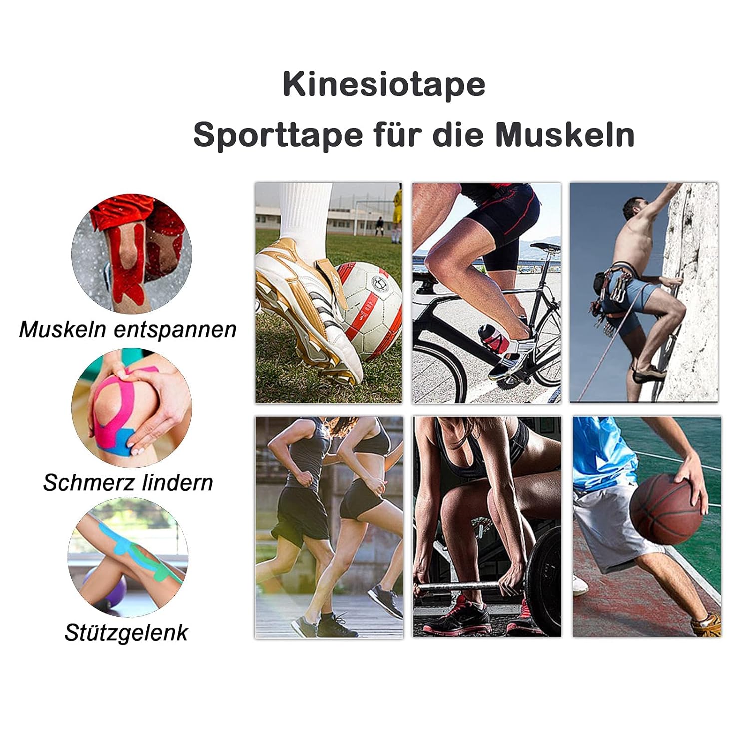 Thumbnail 6 de Carehabi Bande de kinésiologie de sport imperméable et élastique – 5 m x 5 cm, 3 rouleaux