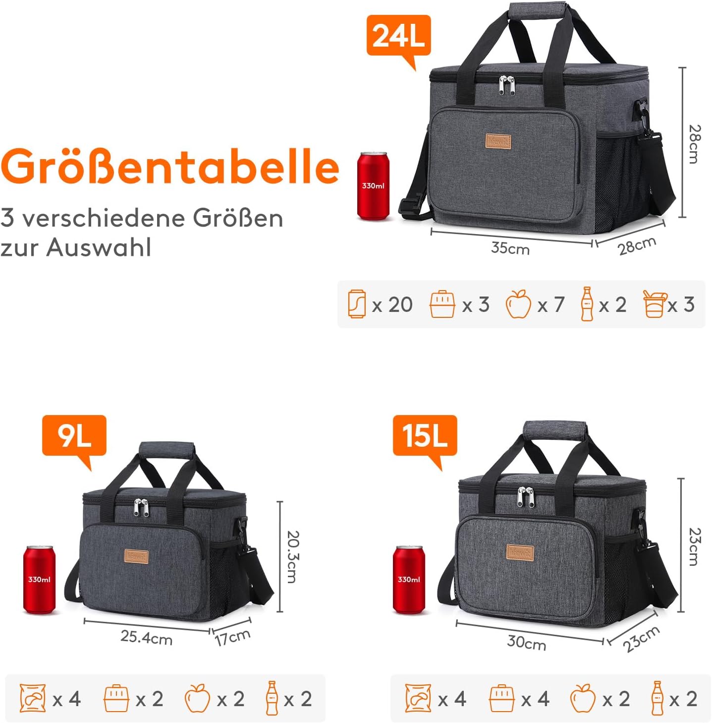 Thumbnail 3 de Lifewit 24L 40 Dosen Kühltasche klein – faltbar, wasserdicht & isoliert (dunkelgrau)