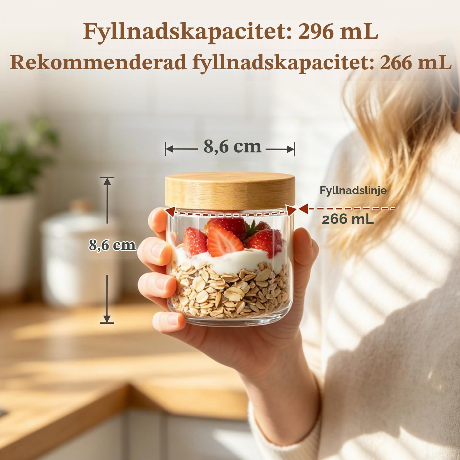 Detalle de ComSaf yoghurtburkar i glas, 300 ml med bambulock, 4-pack