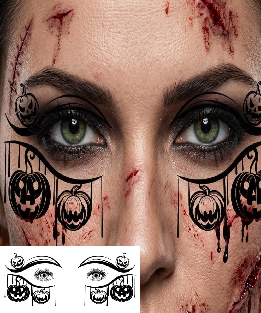 Thumbnail 4 de BG9D tijdelijke Halloween-oogtattoos, 10 vellen met zwarte gothicmotieven