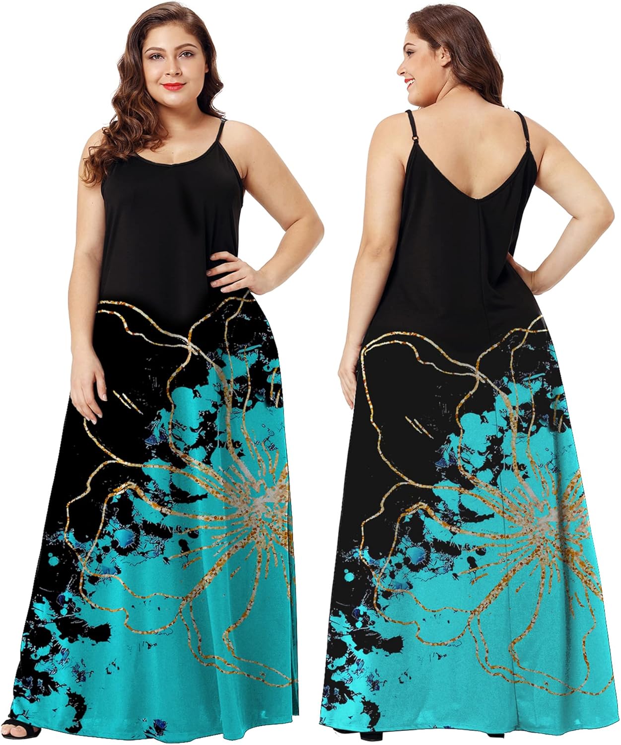 Detalle de Wolddress Women's Maxi Dress with Pockets (2026) – Plus Size, Adjustable Straps, Floor-Length