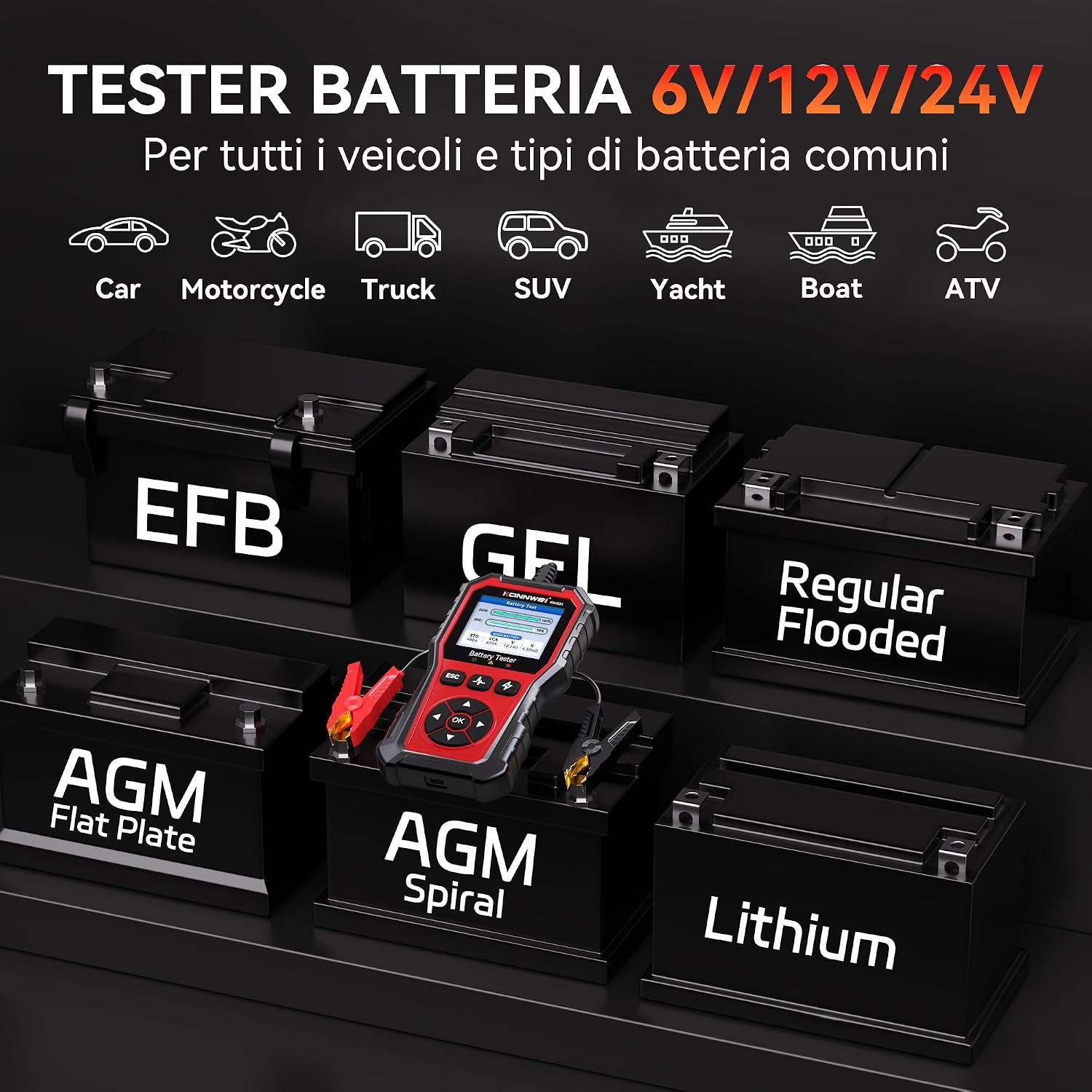 Thumbnail 3 de KONNWEI KW331 Tester per Batterie Auto 6/12/24V con stampa cloud