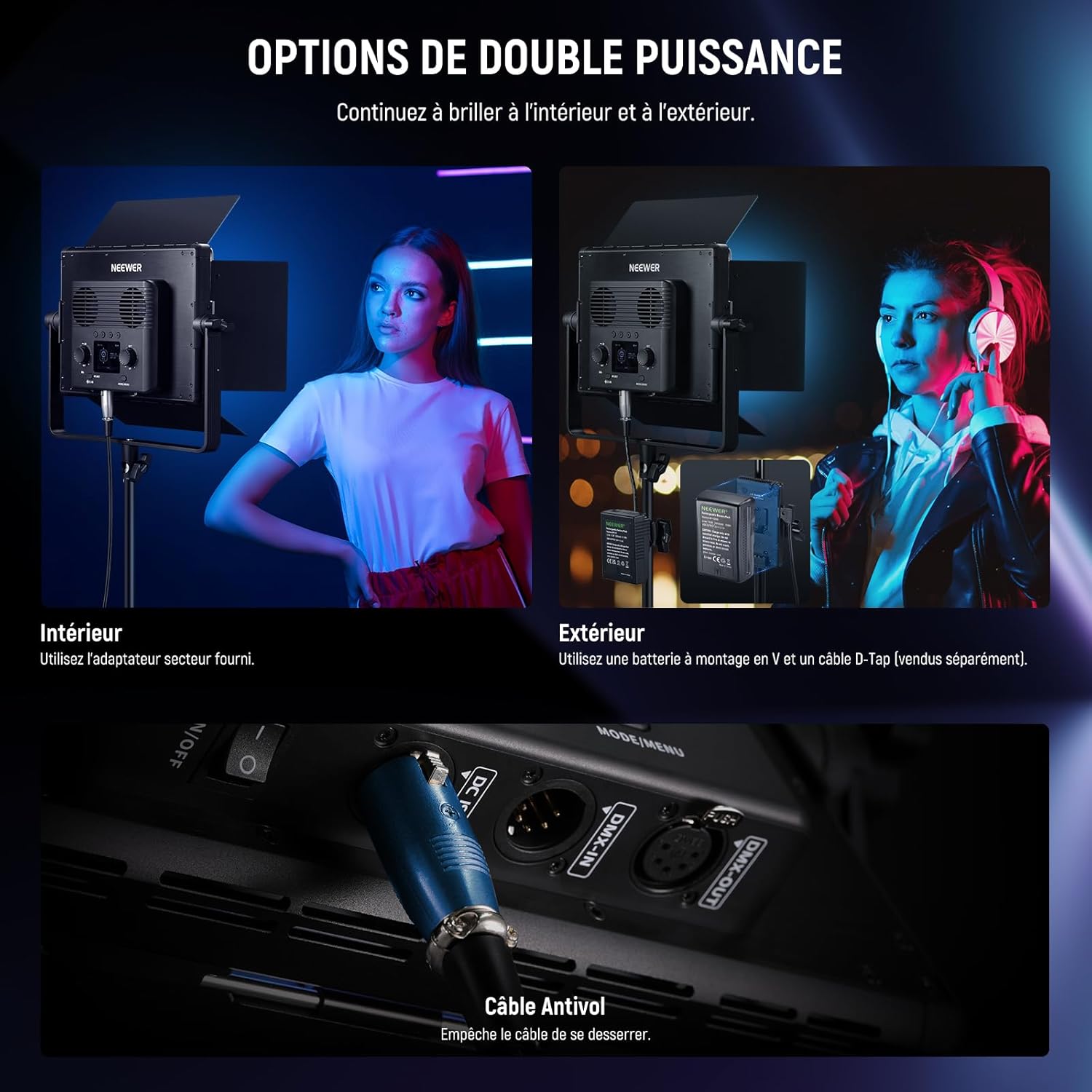 Thumbnail 6 de NEEWER PL60C RGB LED panneau vidéo 60 W, contrôle 2,4G/APP/DMX, batterie (RGBCW)