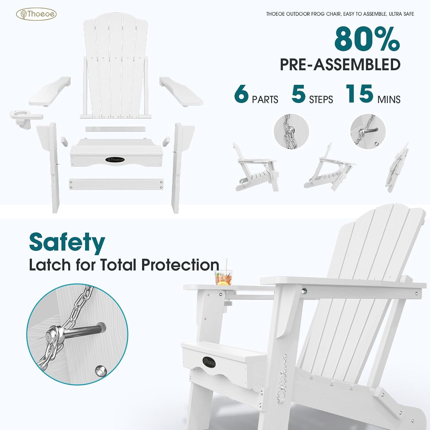 Detalle de THOEOE Adirondack Chairs Folding Set of 4, HDPE Patio Chairs with Cup Holders