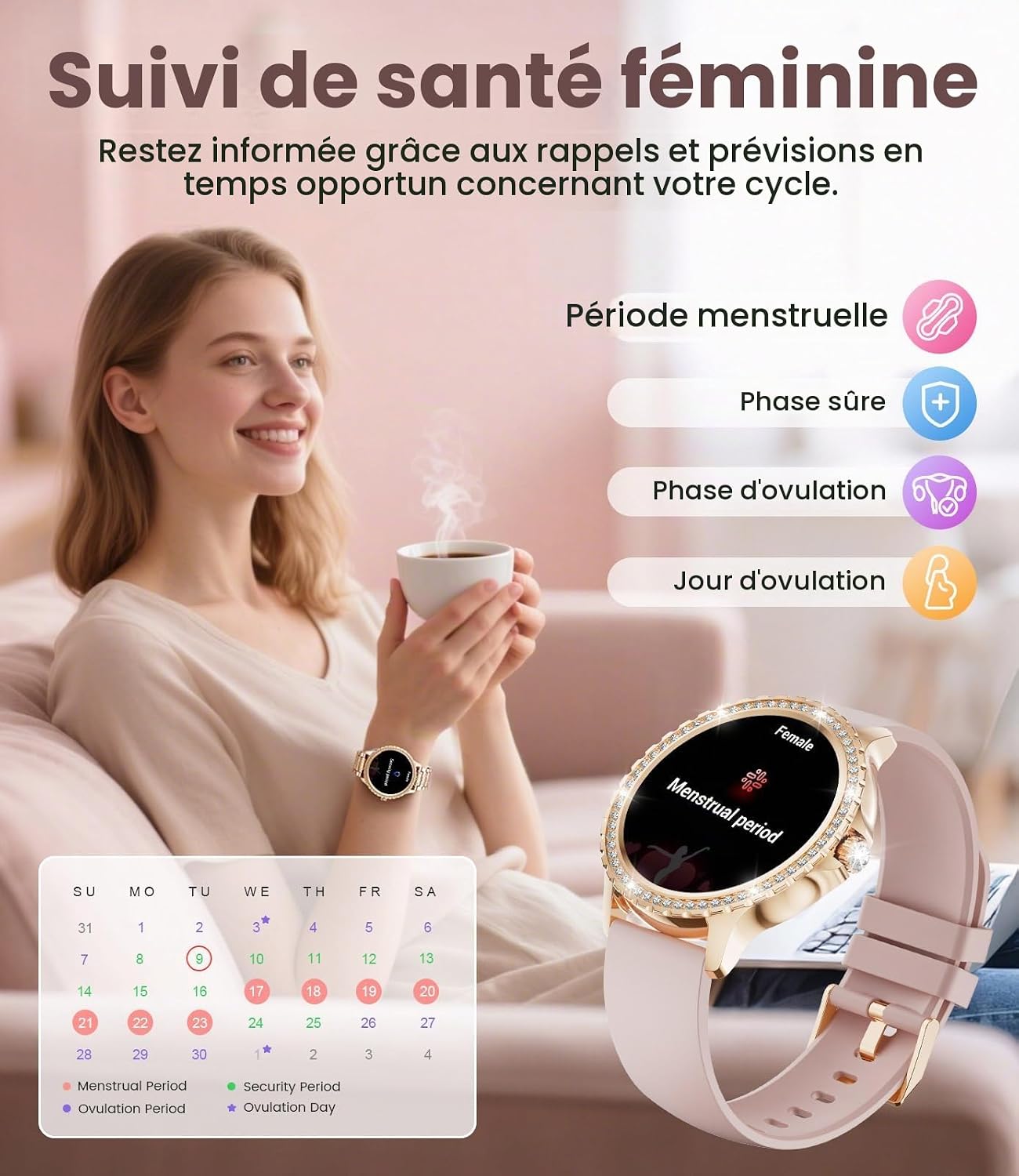 Detalle 2 de BENYAR SMART BW1845A smartwatch met zirkonia, HD-touchscreen en 100+ sportmodi