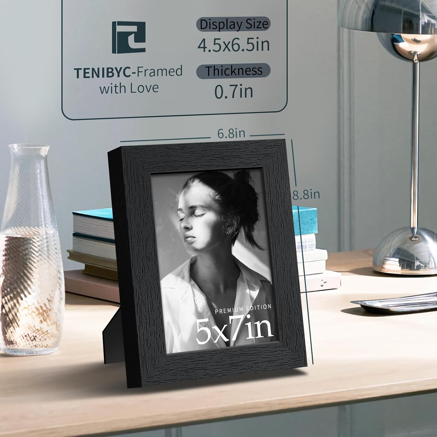 Thumbnail 1 de TENIBYC 5x7 Picture Frame 3 Pack – Black Woodgrain, Solid Wood & HD Tempered Glass