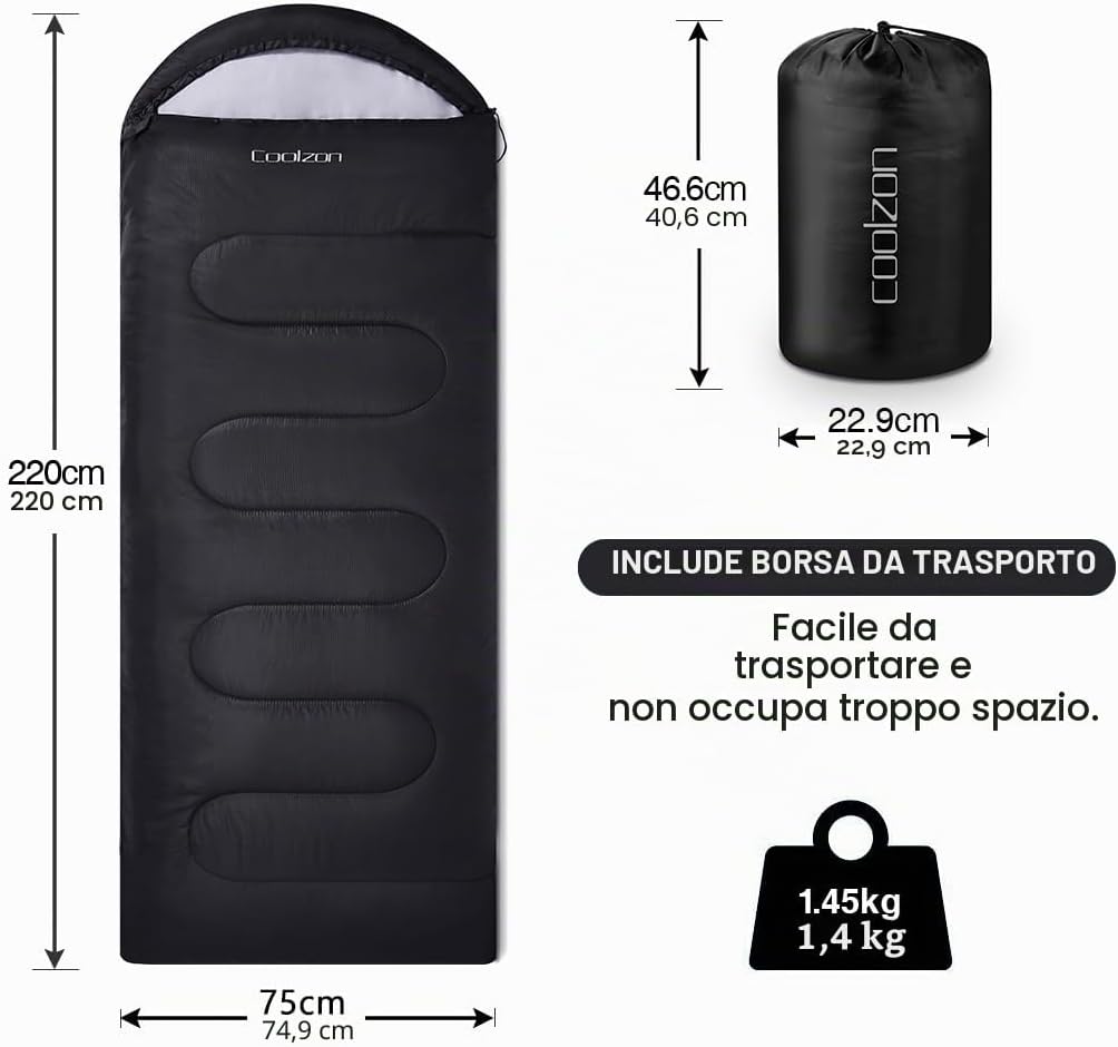 Detalle de Coolzon Sacco a Pelo Outdoor 3-4 Stagioni per Campeggio – Leggero, Compatto e Confortevole