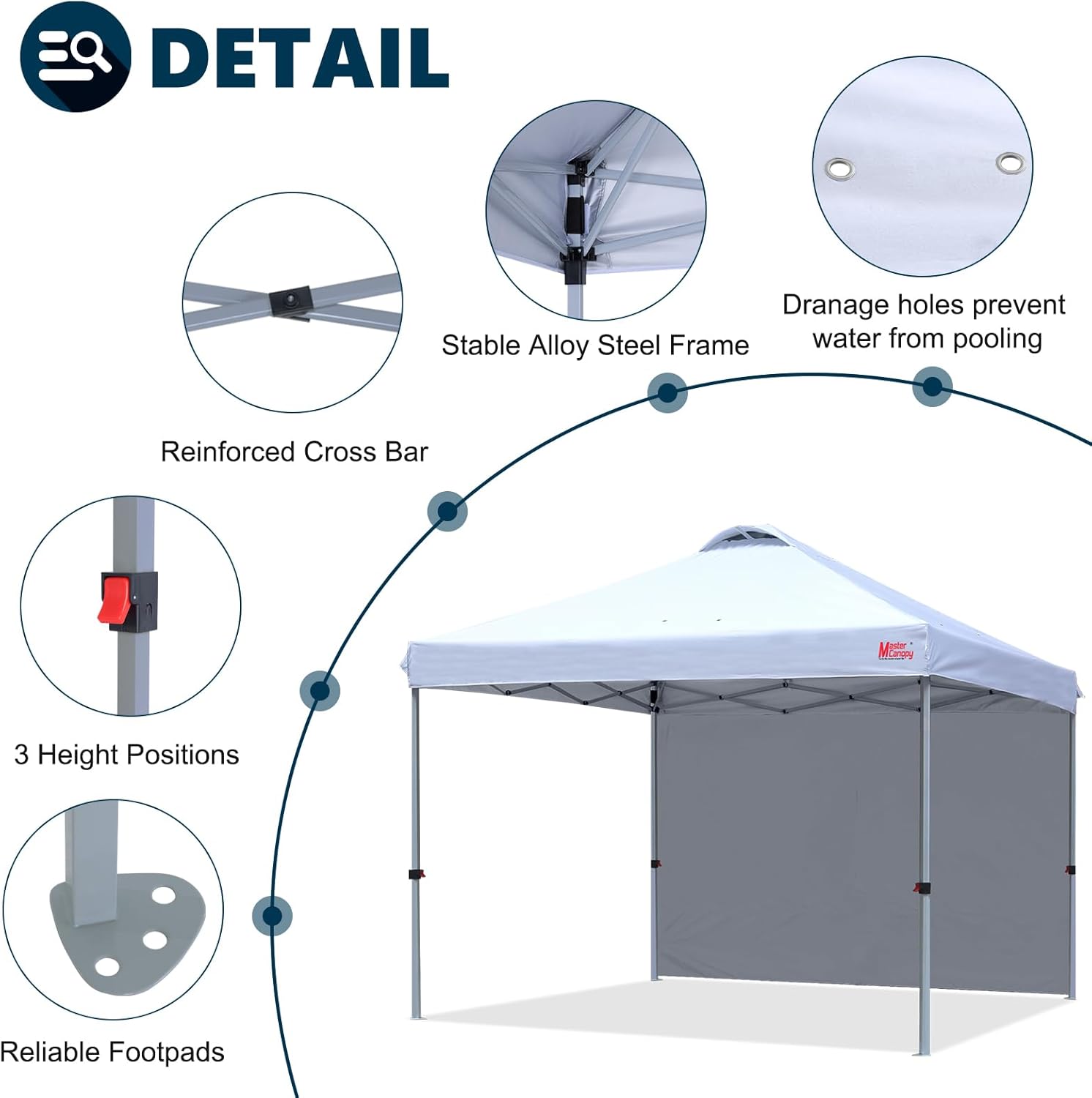 Thumbnail 3 de MASTERCANOPY Durable Ez Pop-up Gazebo Tent with 1 Sidewall (2.5x2.5M, White)