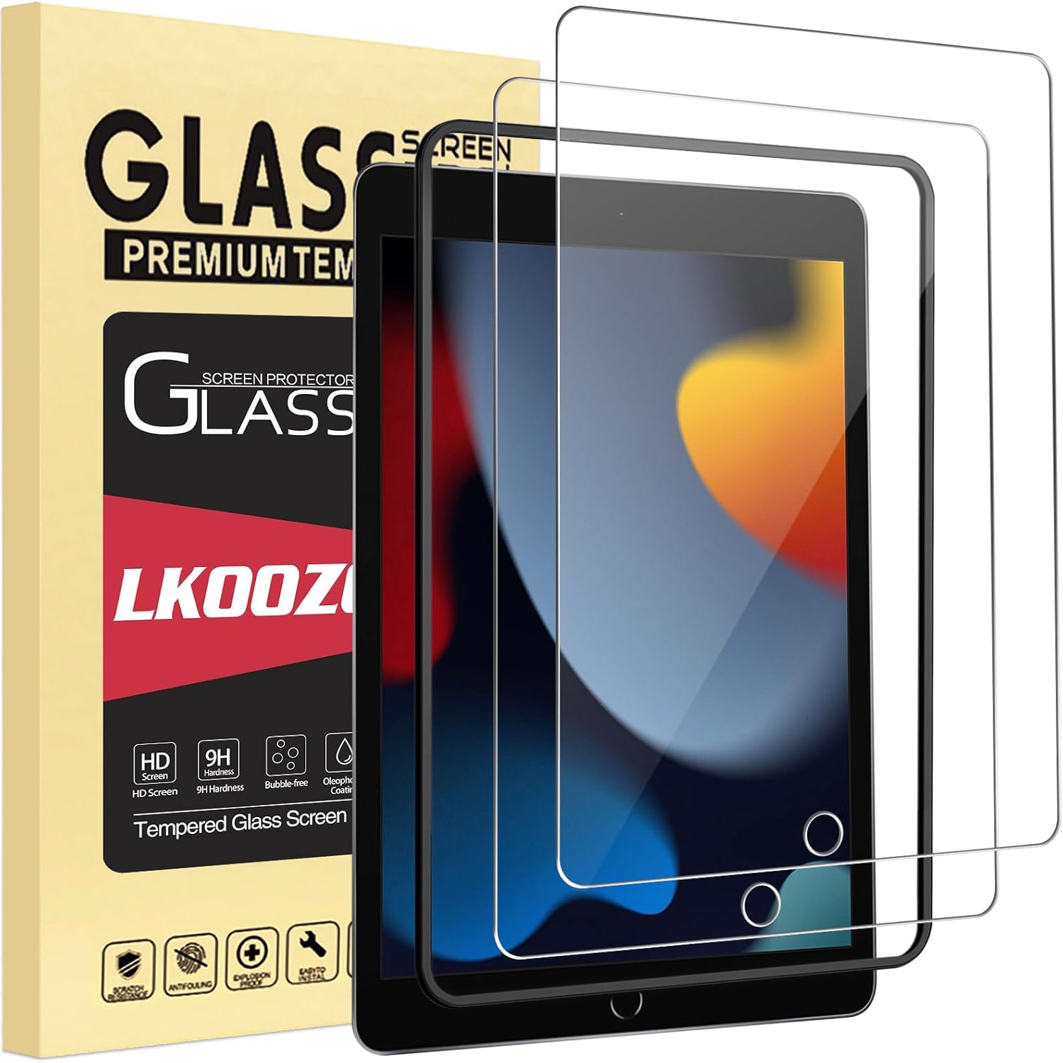 Detalle de LKOOZO Tempered Glass Screen Protector for iPad 9th/8th/7th Gen (10.2-inch) with Installation Frame – 2 Pack