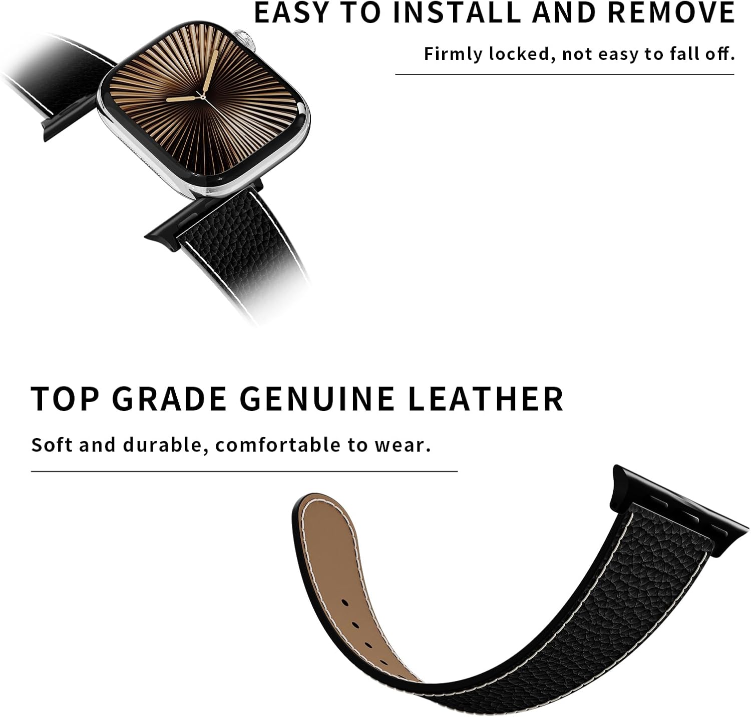 Thumbnail 3 de Leather Apple Watch strap 49mm magnetic buckle
