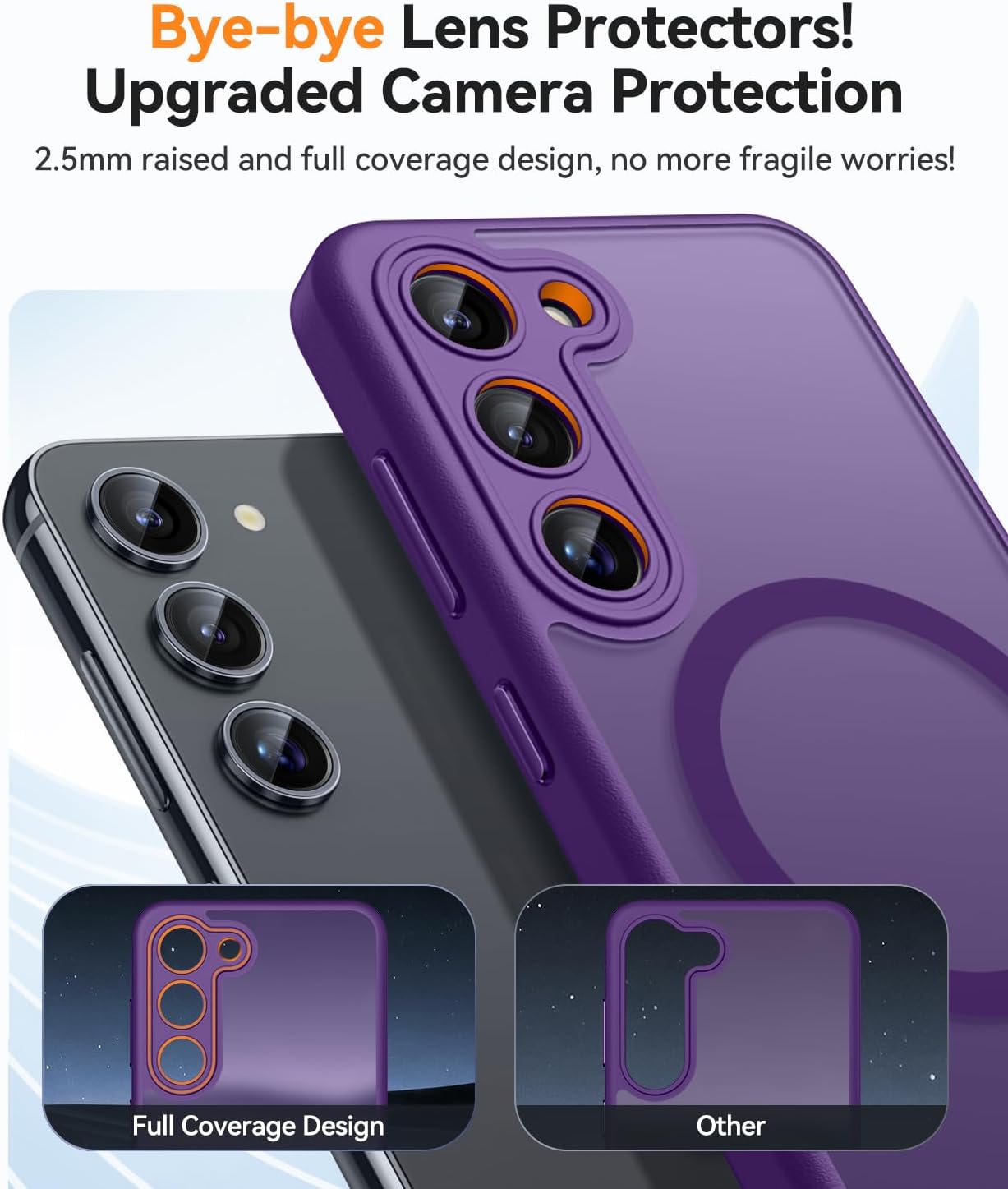 Detalle de CANSHN Magnetica Cover per Samsung Galaxy S23 (6.1') – Protezione completa fotocamera, Ultra‑traslucida, Viola profondo