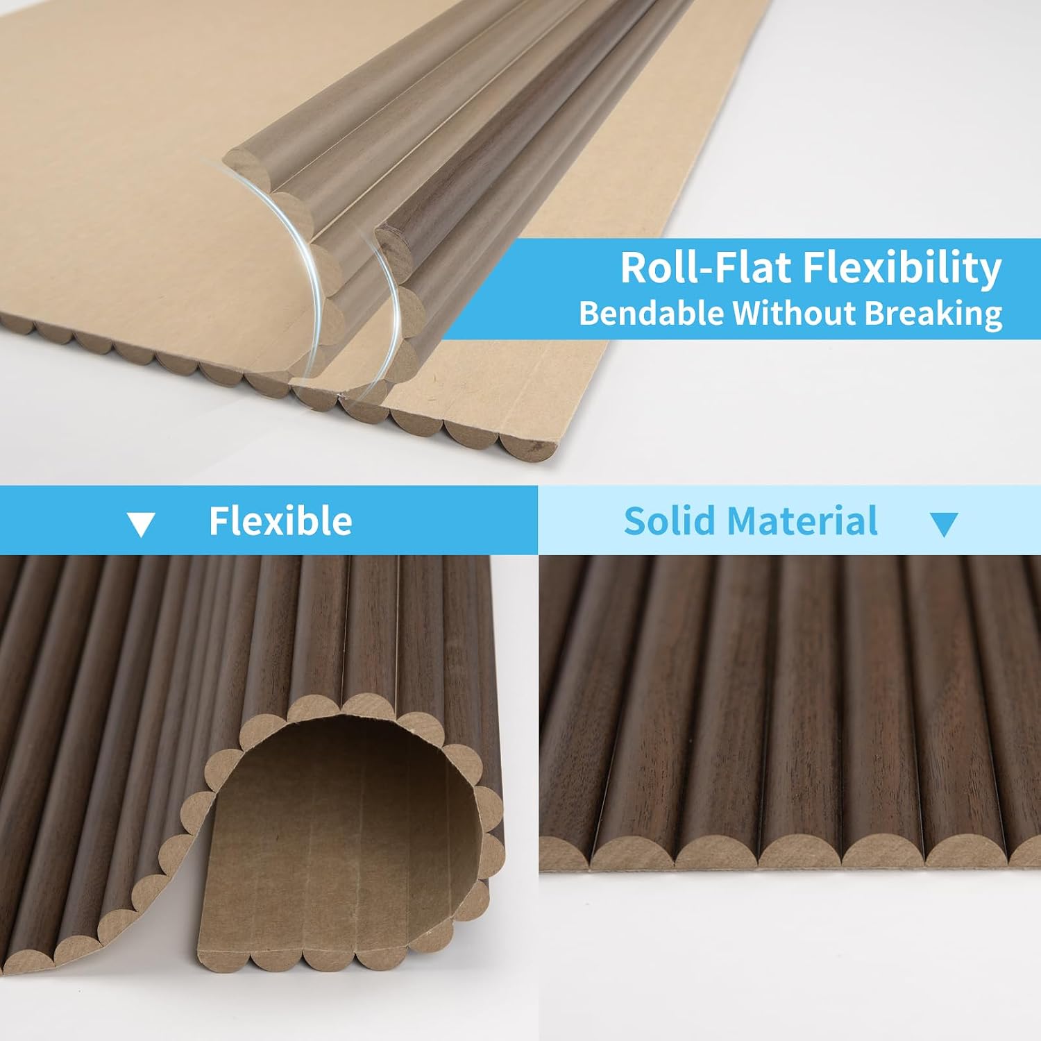 Thumbnail 5 de Art3d A31ct705WA02usz Roll-Flat Beaded Wood Slat Wall Panels, Walnut, 2-Pack
