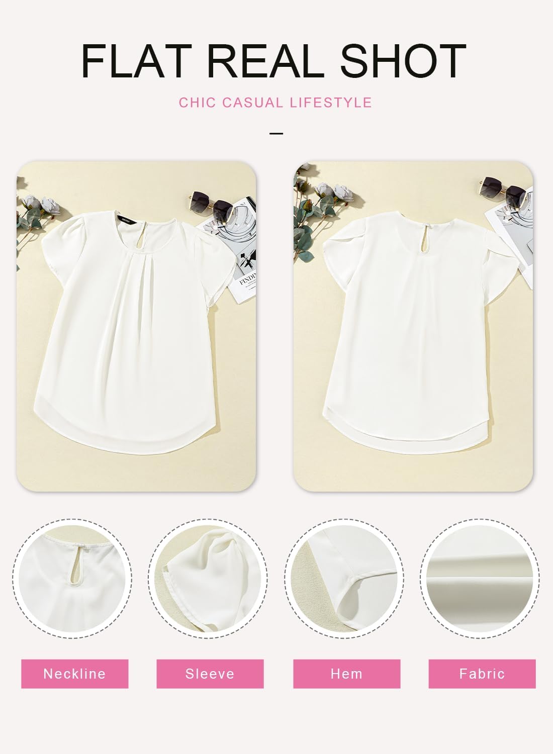 Thumbnail 4 de Dokotoo Damen Bluse Kurzarm Falten Tunika aus Chiffon – Elegant & Locker Für Sommer