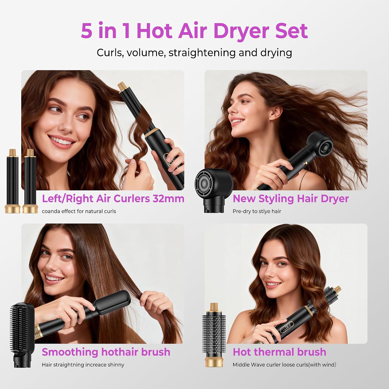Detalle 2 de UMIGA 5-in-1 Hot Air Styler Brush Set: Ionic Dryer, Curlers, Straightener and More