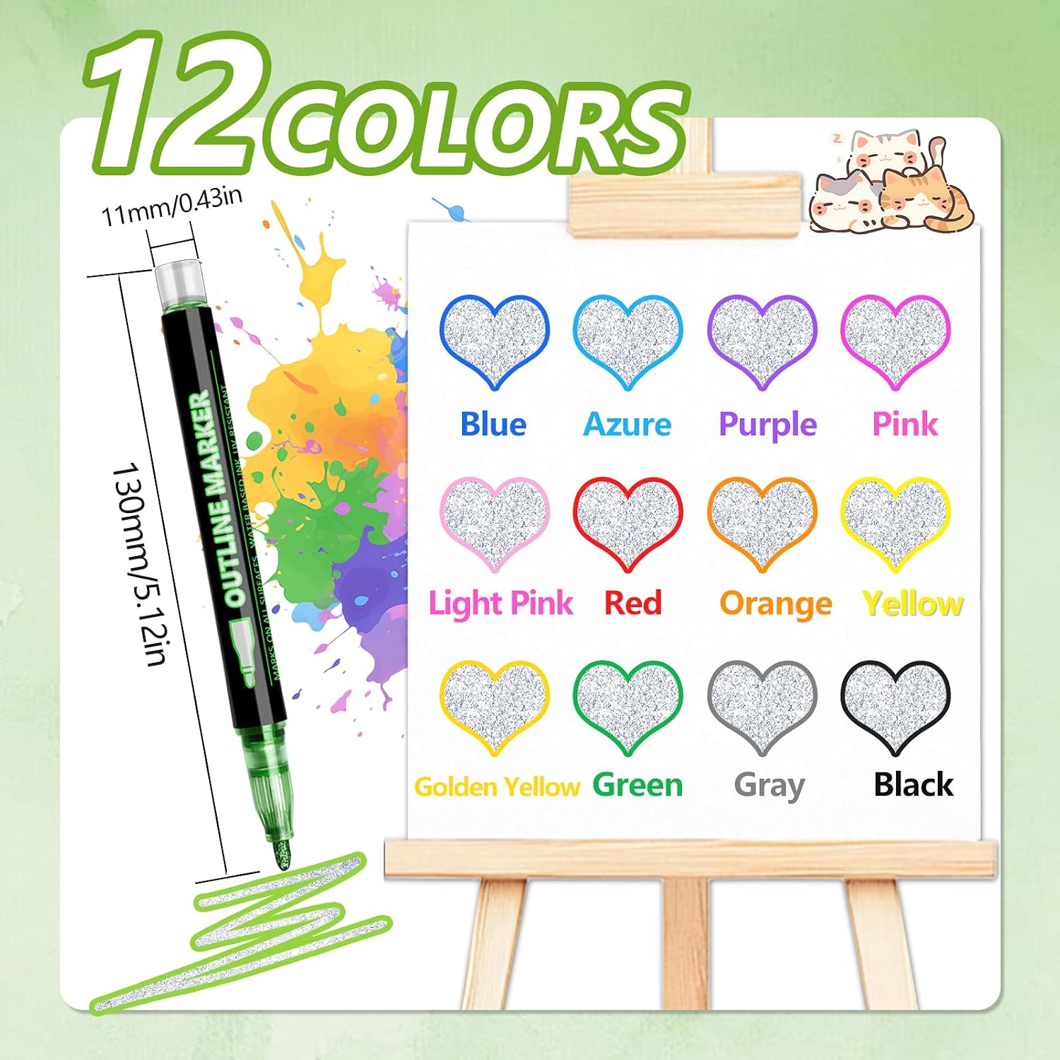 Detalle de PTAZSCTC Outline Shimmer Markers, 12-Color Glitter Pens with Chisel Tips