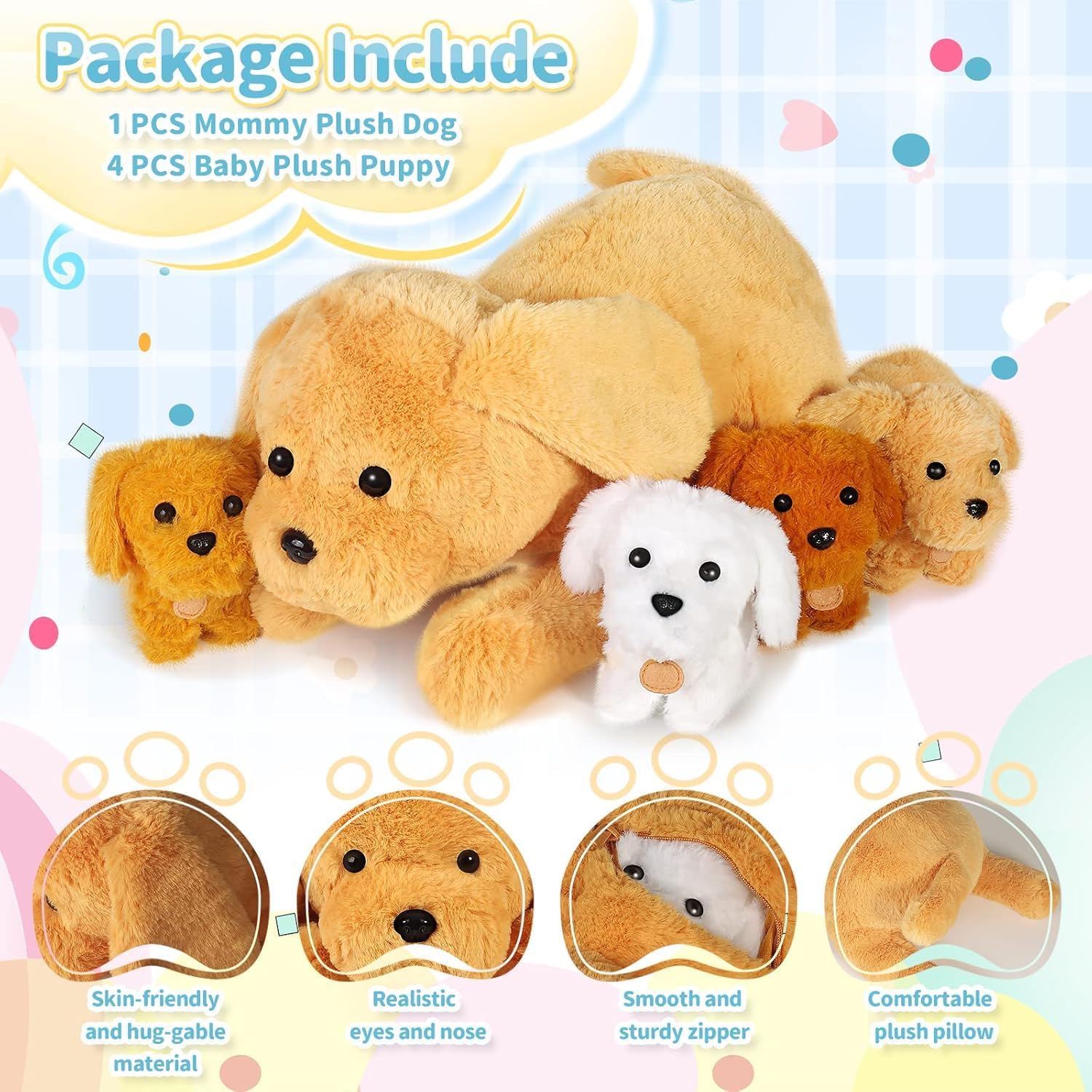 Detalle de KMUYSL Mommy Dog with 4 Baby Puppies Plush Toy Set