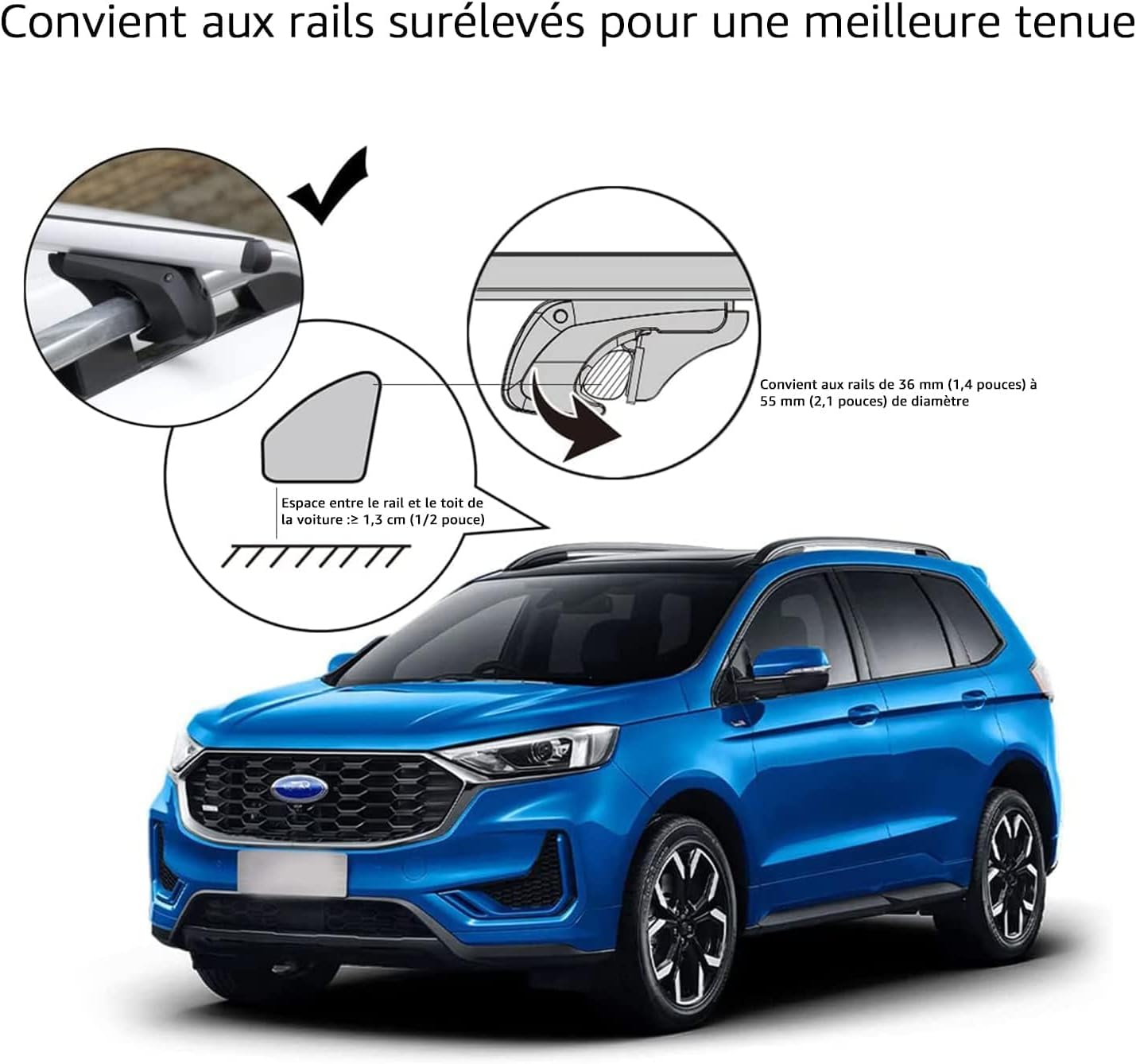 Thumbnail 5 de Amazon Basics Barres de toit transversales 132 cm (par 2) – noir/argenté, rails compatibles jusqu’à 117 cm entre rails