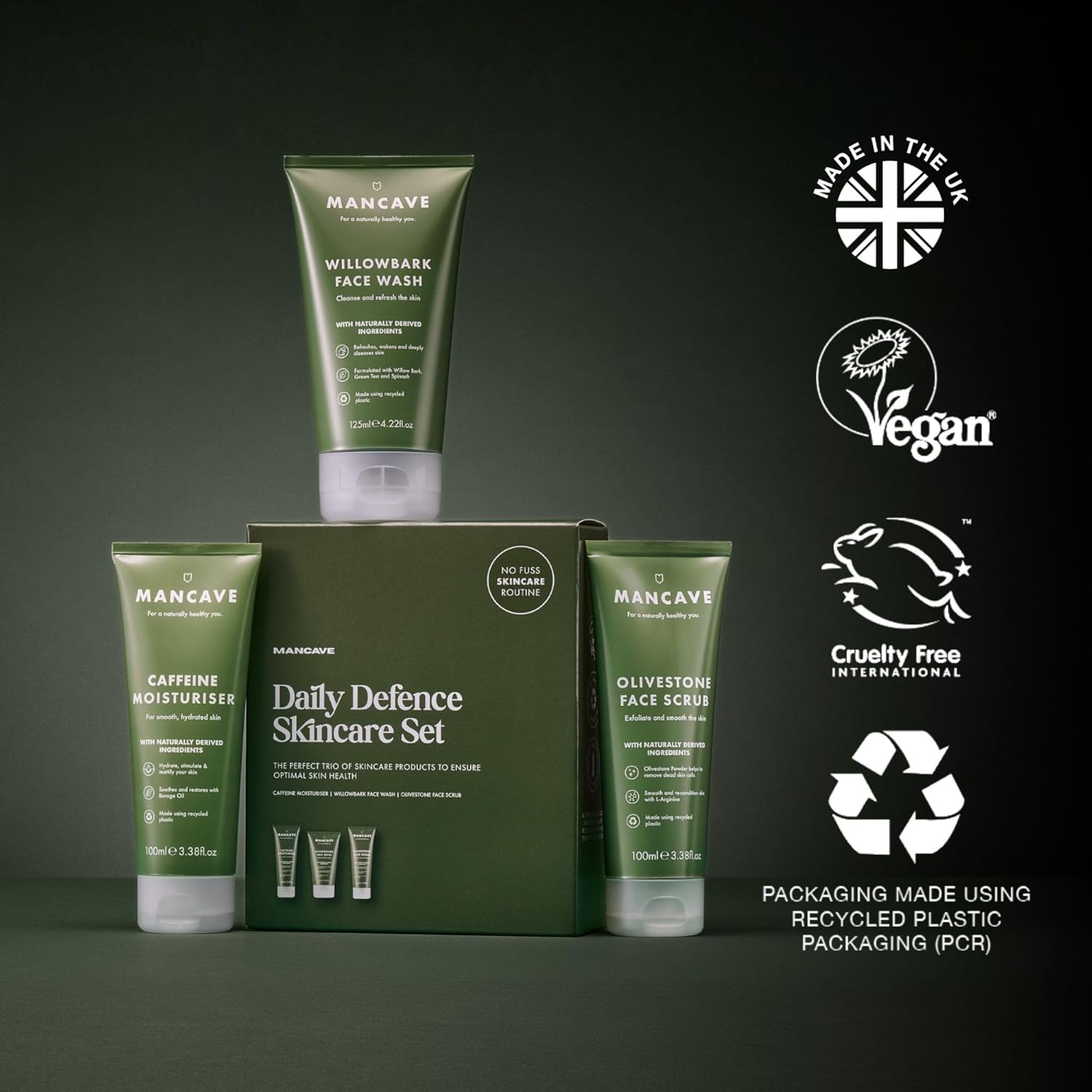 Thumbnail 3 de ManCave Set Regalo Uomo: 3 Prodotti Skincare Naturali (Detergente Viso, Scrub Viso e Idratante) in Packaging Riciclato