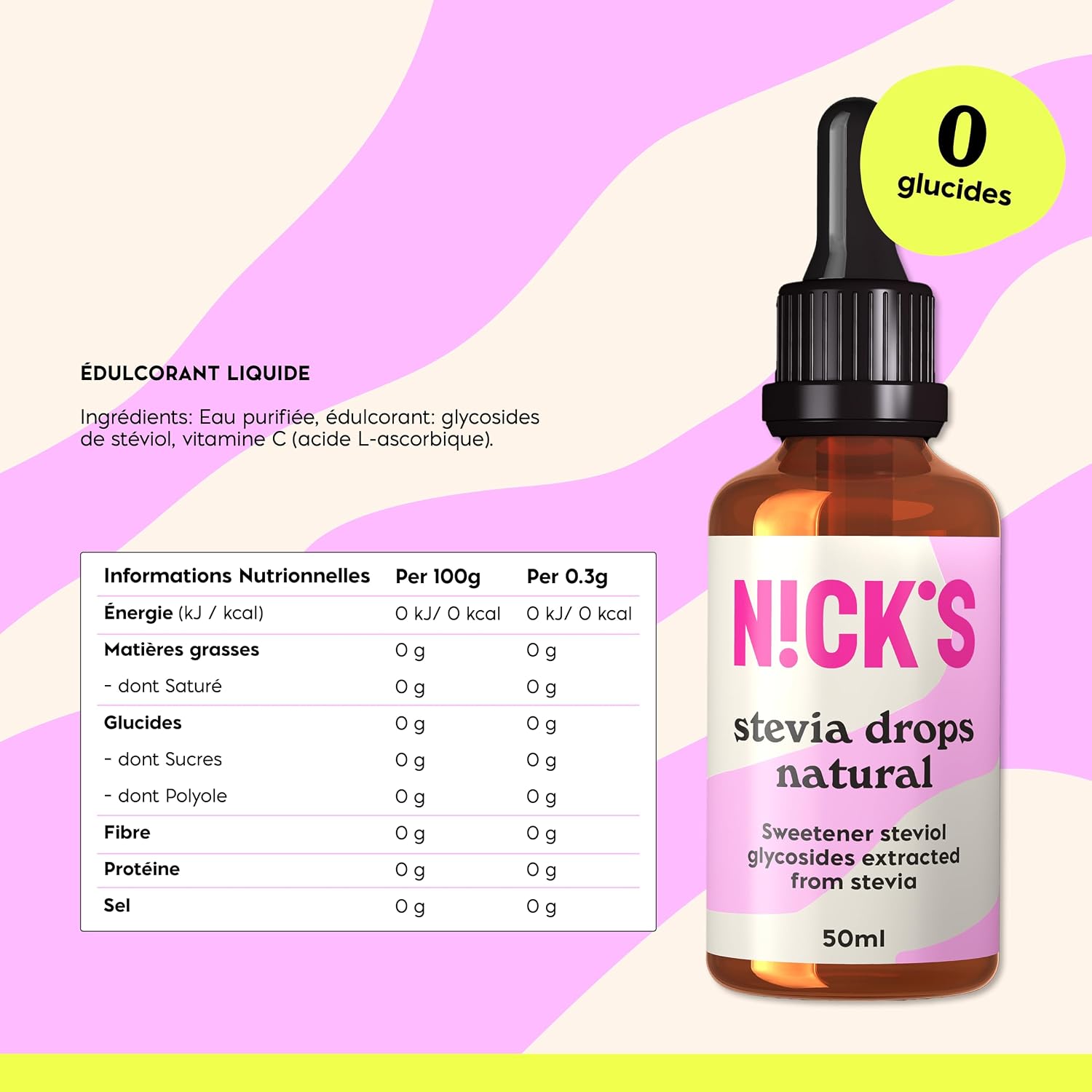 Detalle 2 de N!CK'S Stevia Liquide Ă©dulcorant 50 ml đ