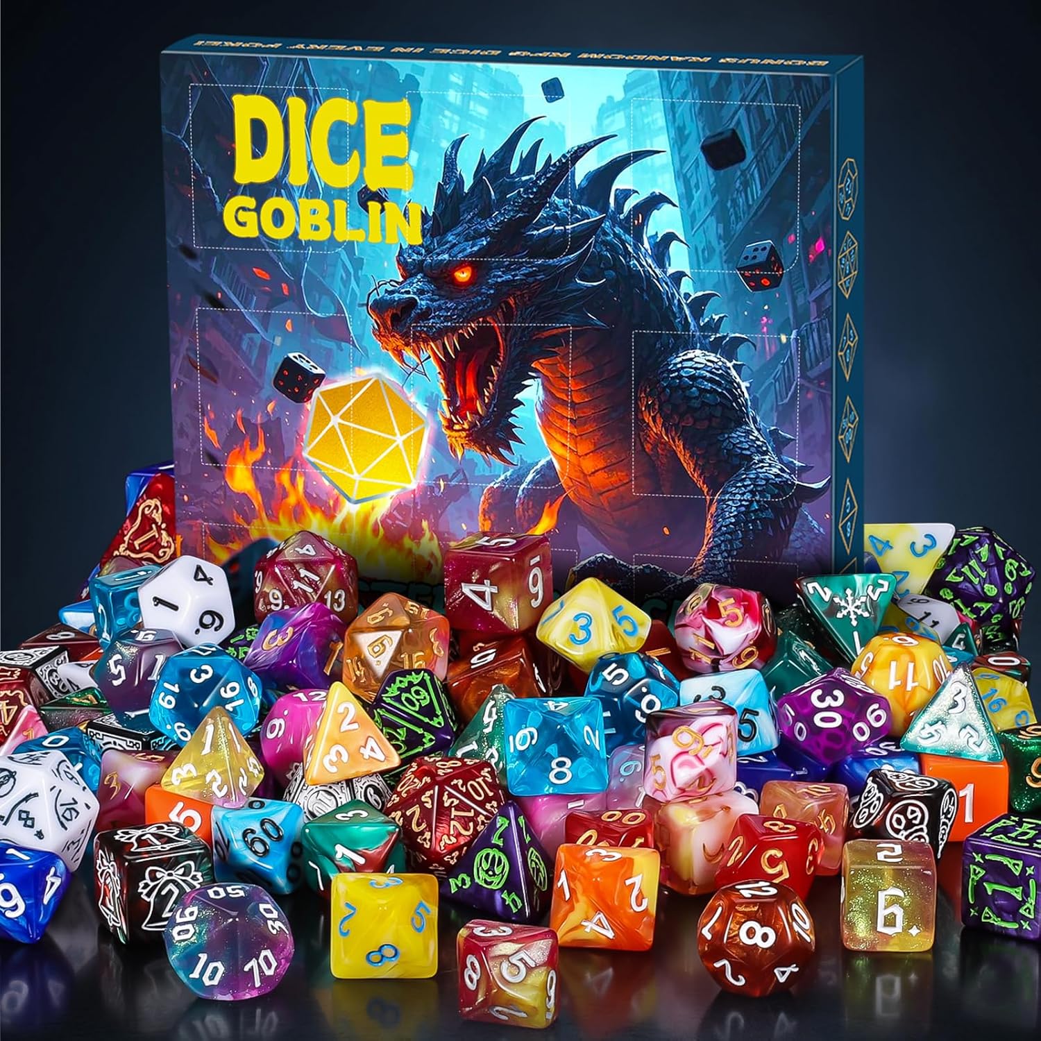 Thumbnail 2 de QMAY Mystery Dice – 9 polyhedral dice sets (63 pieces) in random style