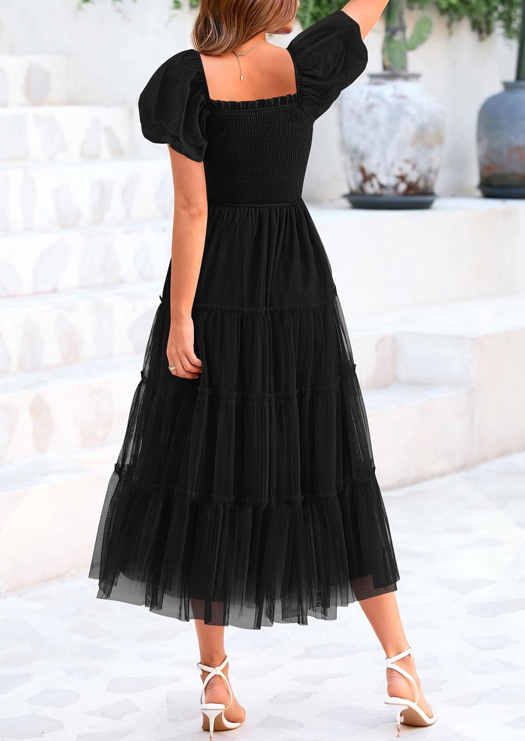 Detalle 2 de PRETTYGARDEN Smocked Midi Tulle Dress, Size S