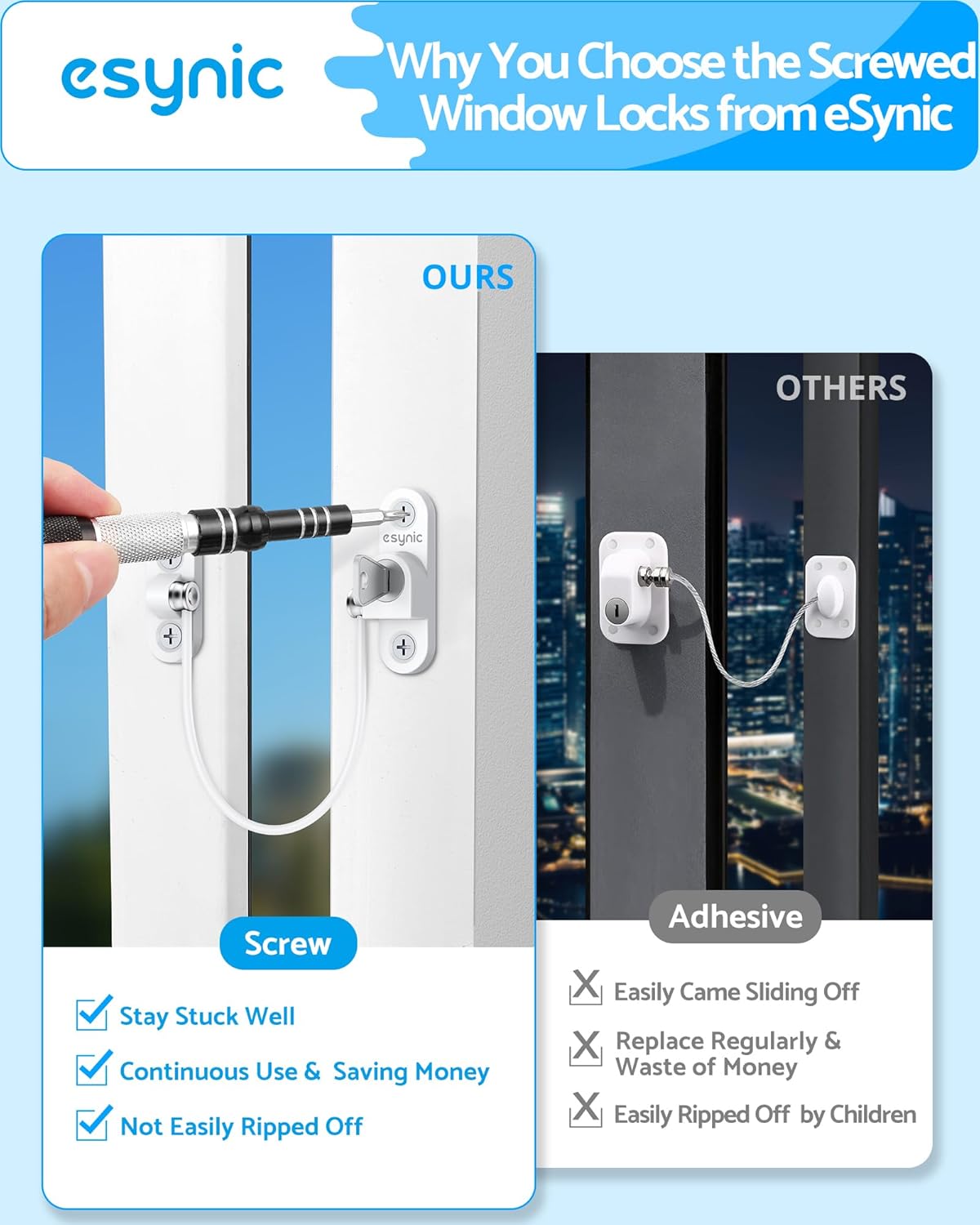 Thumbnail 6 de eSynic Window Safety Restrictors (4 Pack) with Keys – Window opening restrictor for PVC, wood or aluminium
