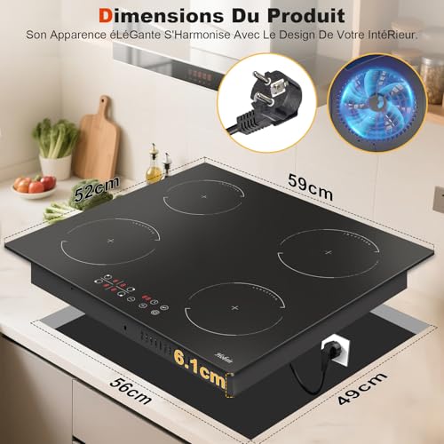 Thumbnail 1 de Hobsir Table de Cuisson Induction 4 Feux avec Prise – 52×59 cm, 3500 W