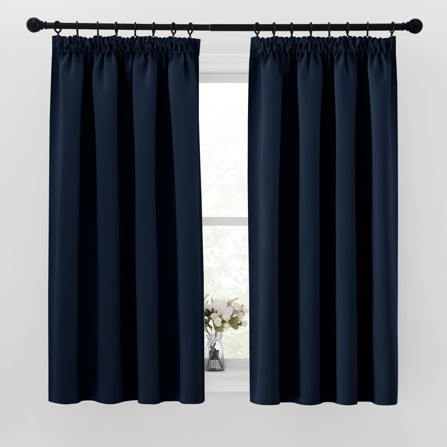 Detalle de PONY DANCE Verdunklungsvorhang Dunkelblau 2er-Set mit Kräuselband, H 160 x B 140 cm – blickdicht & thermoisolierend