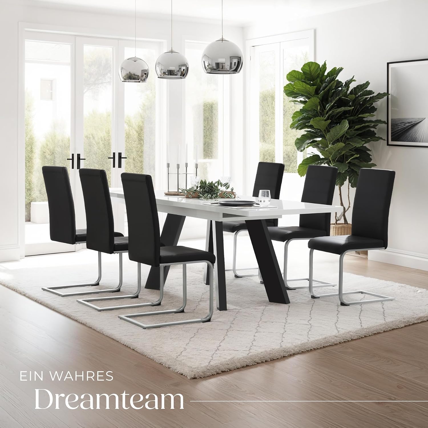 Detalle 2 de tectake® 4er-Set Esszimmerstühle mit Freischwinger-Funktion und Rückenlehne (schwarz)