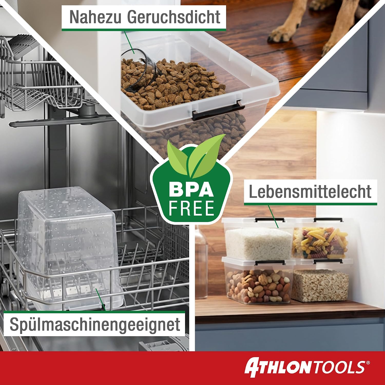 Thumbnail 2 de ATHLON TOOLS 4× 5-L Aufbewahrungsboxen mit Deckel – transparente, lebensmittelechte Plastikboxen stapelbar mit Verschlussclips