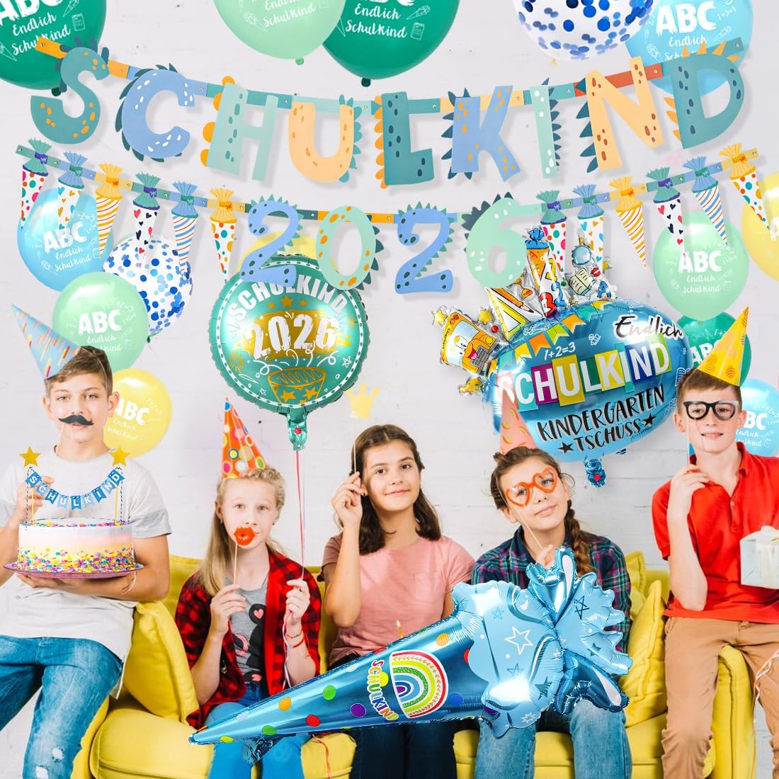 Thumbnail 3 de iZoeL SCHULKIND 2026 Deko zur Einschulung für Jungen – Girlande, Zuckertüten-Deko, Folienballon, Luftballons & Konfetti