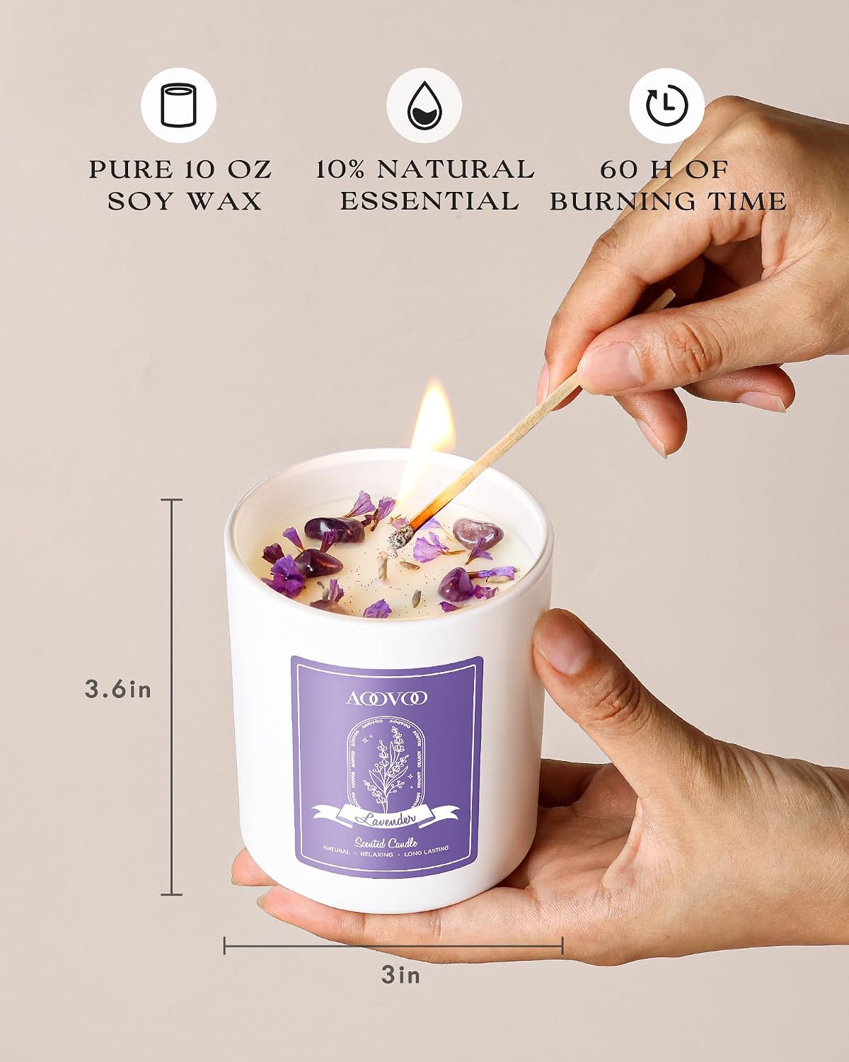 Thumbnail 1 de AOOVOO Lavender Candle Soy Candle Set, 2-Pack with Crystals and Dried Flowers
