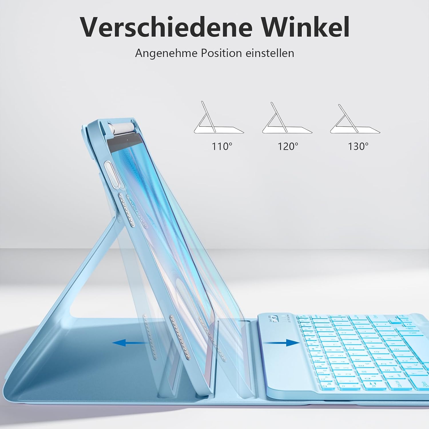 Detalle de drivego Hülle mit Tastatur für iPad 11. und 10. Generation (A16/A10) mit 7-farbiger Beleuchtung, Magnet-Tastatur und Stifthalter