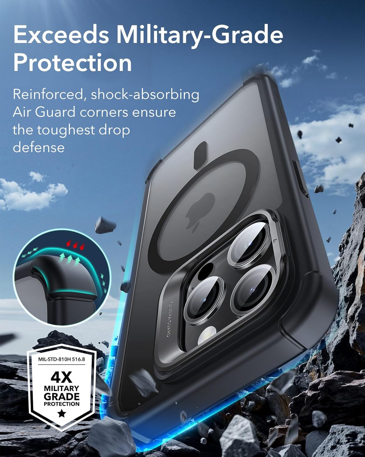 Thumbnail 5 de ESR Armor Series iPhone 14 Pro Max Case with Stand + Built-In Tempered Glass Screen Protector (MagSafe Compatible) — Clear Black