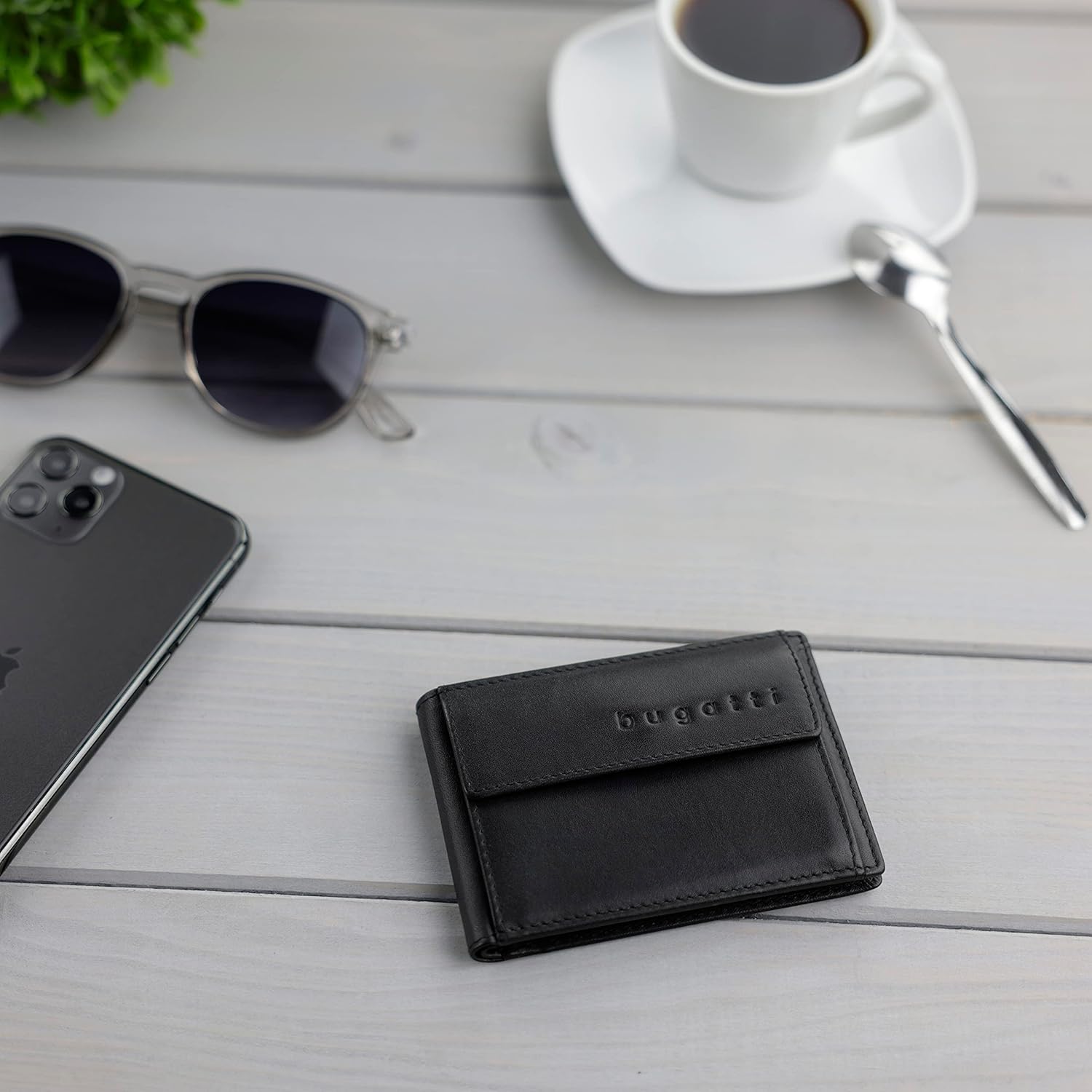 Thumbnail 4 de bugatti Super Slim Portefeuille en cuir petit avec protection RFID – Noir