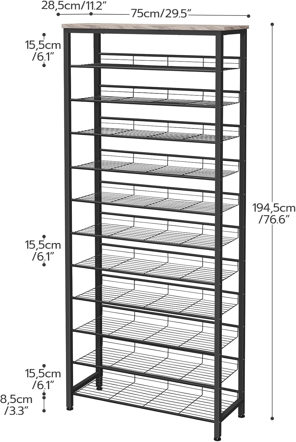 Detalle de HOOBRO BG51XJ01 schoenenrek met 12 niveaus, 44–55 paar, zwart-greige