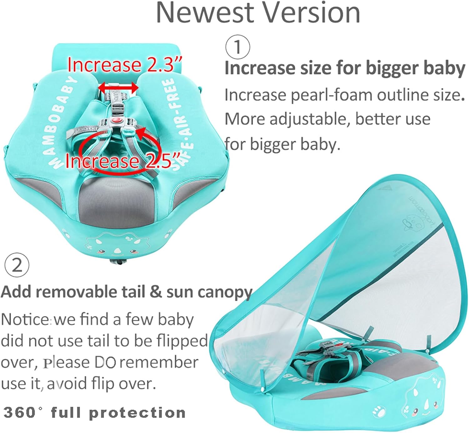 Thumbnail 2 de Mambobaby Float with Canopy and Tail (Non-Inflatable Pearl Foam Swim Trainer) for Infants 3–24 Months