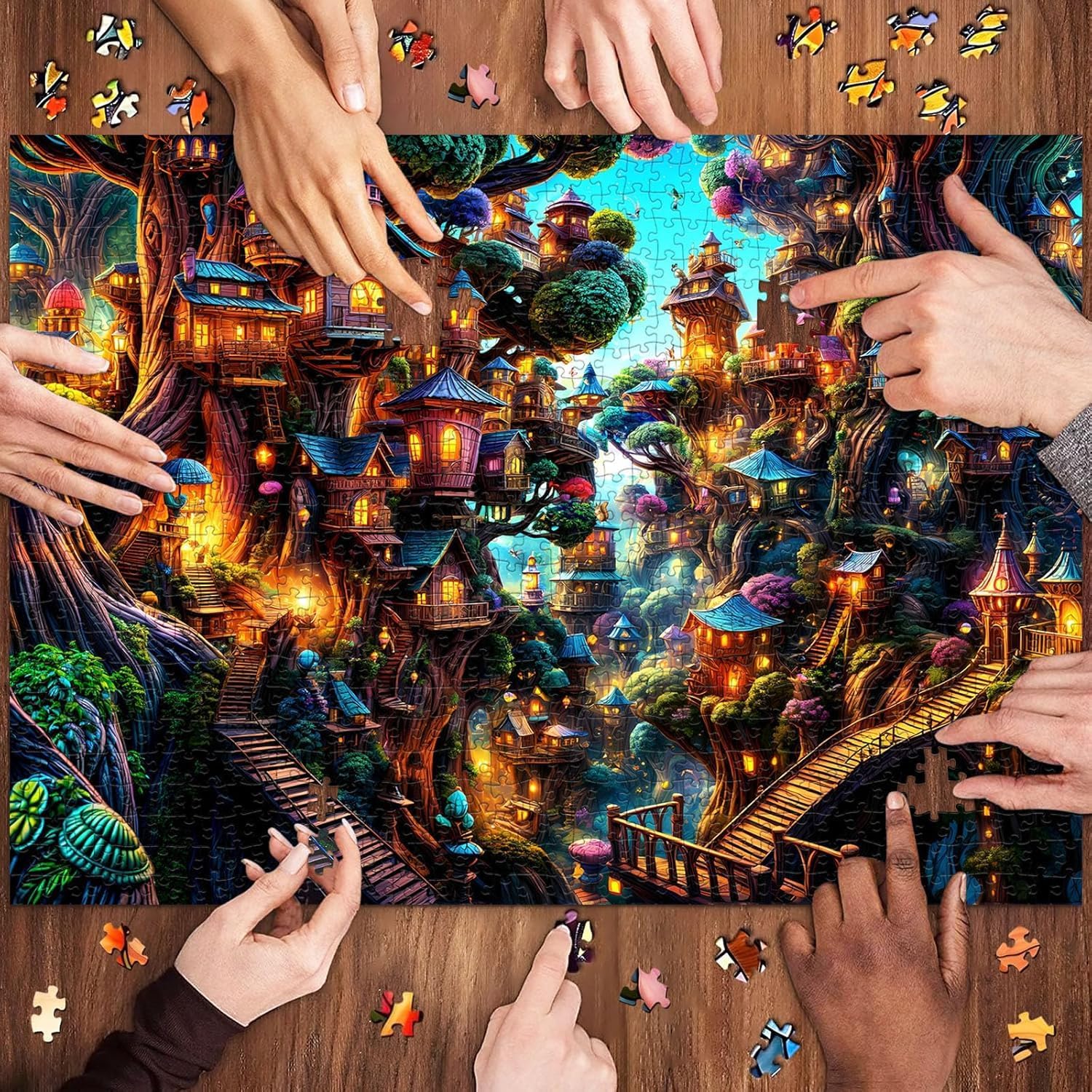 Detalle de Puzzles 1000 Pieces for Adults: Fantasy Tree House – a challenging, family-friendly 1000-piece jigsaw