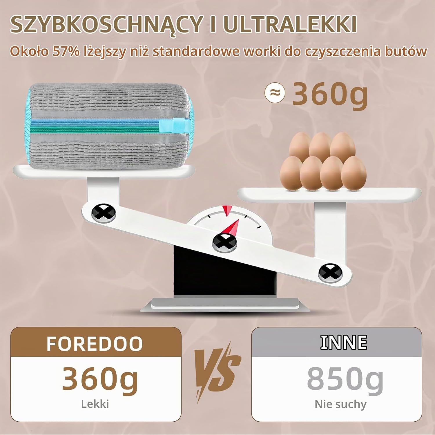 Detalle de FOREDOO SS-WB-Grey-01 – szary worek do prania butów 2 w 1, czyszczenie 360°