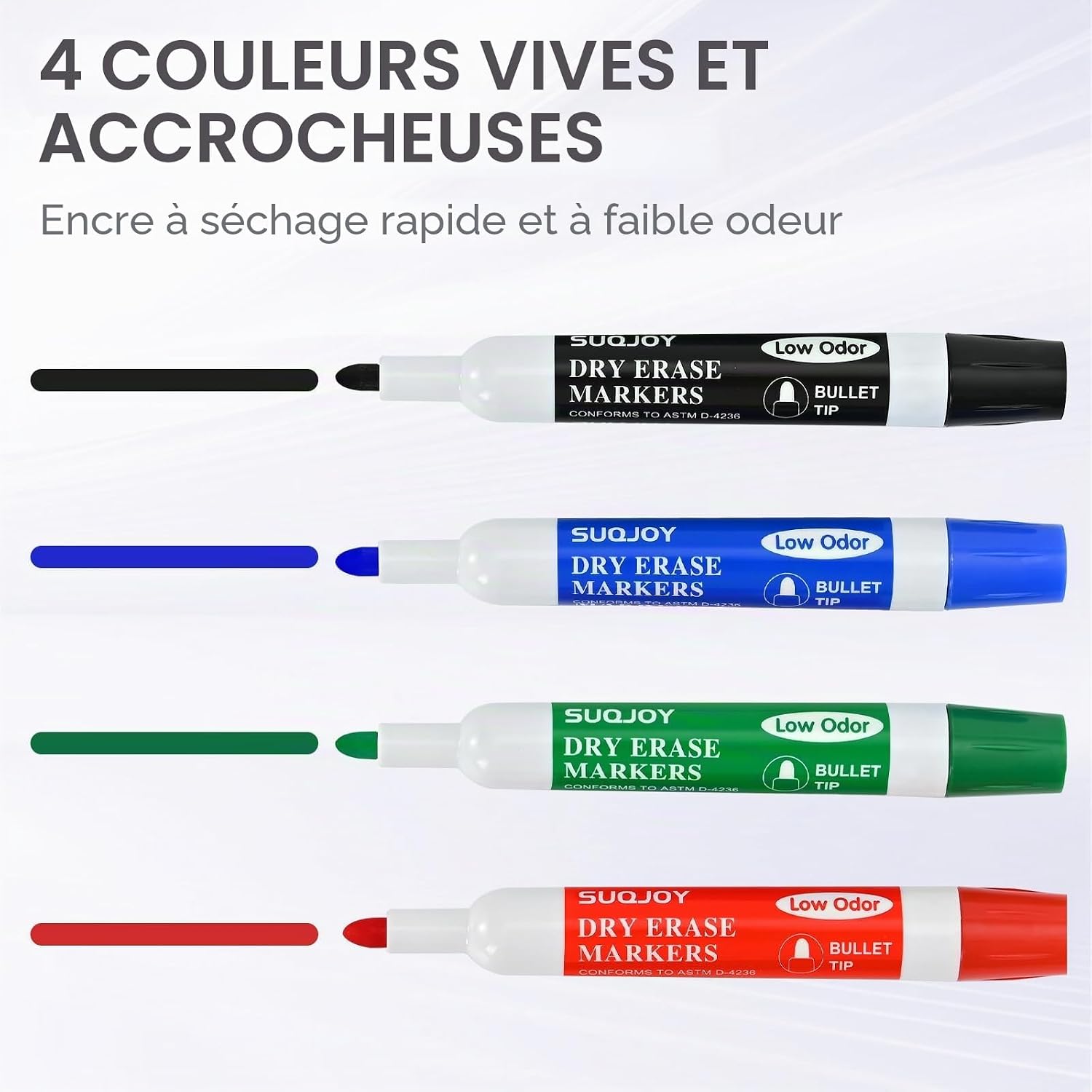 Detalle de SUQJOY Stylos pour Tableau Blanc – Lot de 12, 4 couleurs, pointe ogive, faible odeur