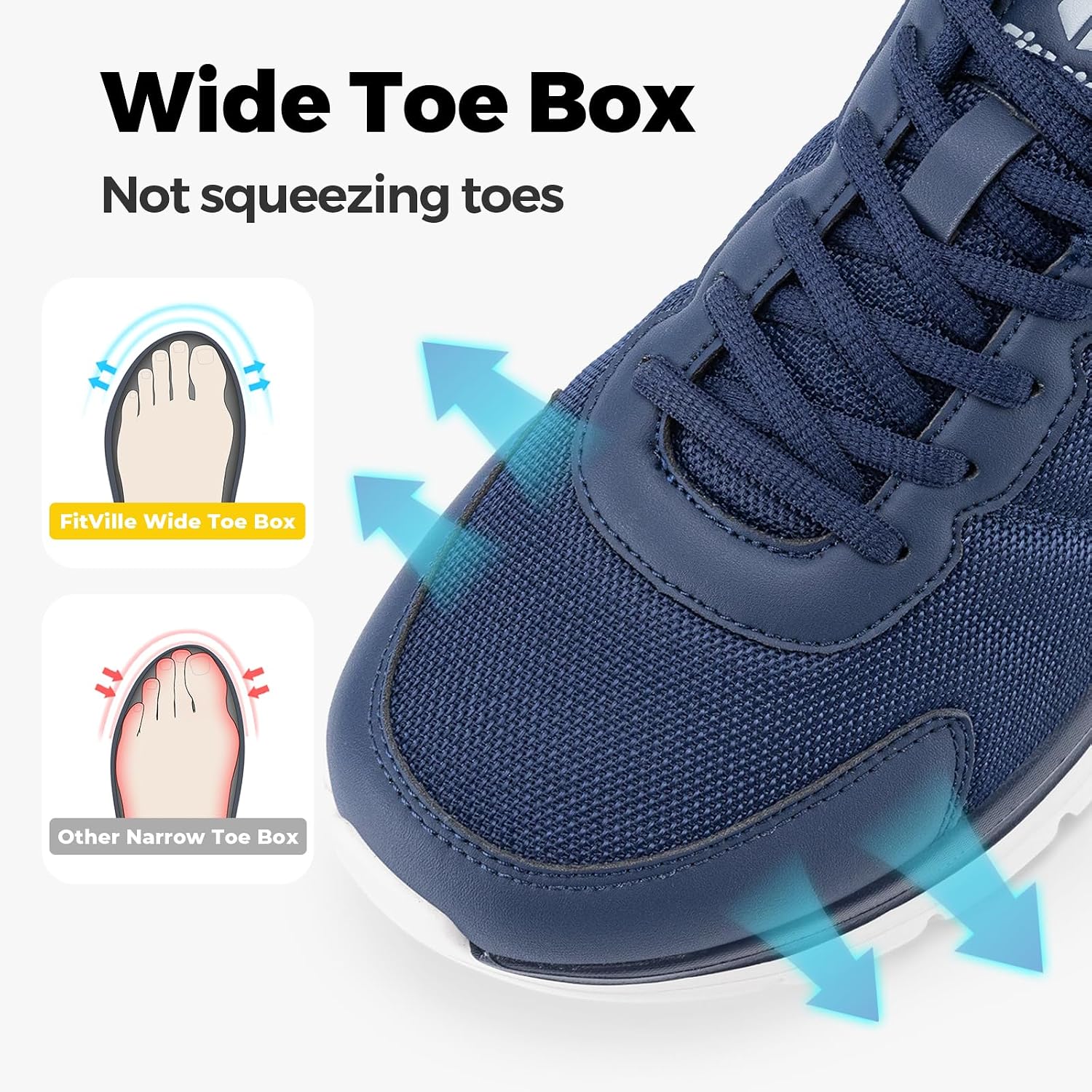 Detalle de FitVille Chaussures de Marche Homme Pieds Larges — Semelle 5 cm, Tige Mesh Respirante