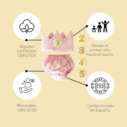 Detalle de Conjunto Cumpleaños para Bebé de 1 Año – Corona y Cubrepañal Surikatokids (Presumida 12-18 M)