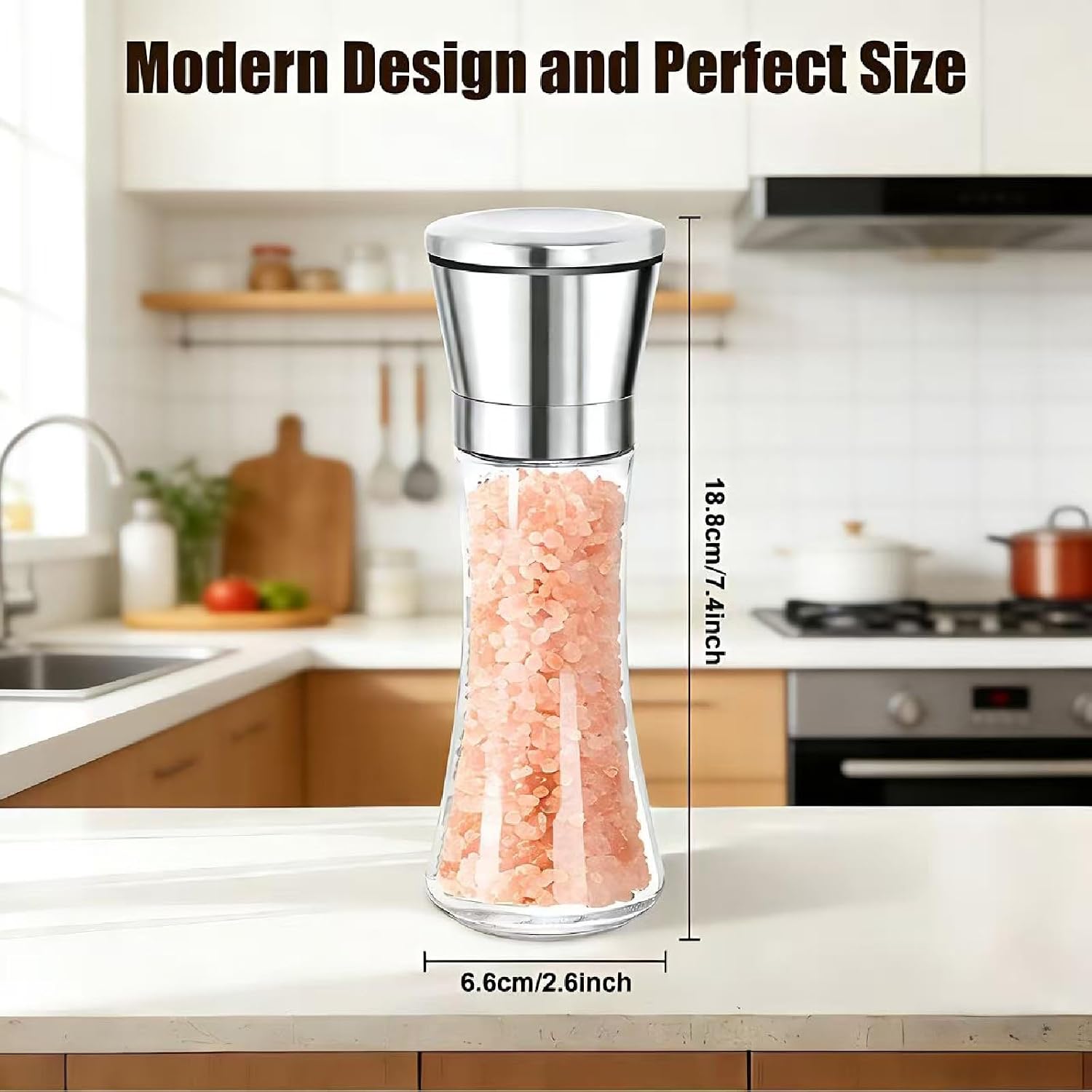 Detalle de CUESVAP VP-YMQ24 Salt and Pepper Mills, Adjustable Ceramic Grinder, Glass Body