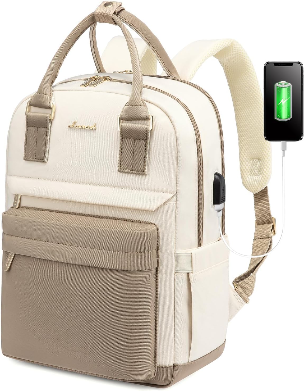 Detalle de LOVEVOOK Laptop Backpack Womens, 14 Inch Waterproof Backpack in Khaki Beige